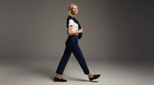 Pant Guide Blog- Model wearing the Isabel Pants in Midnight walking