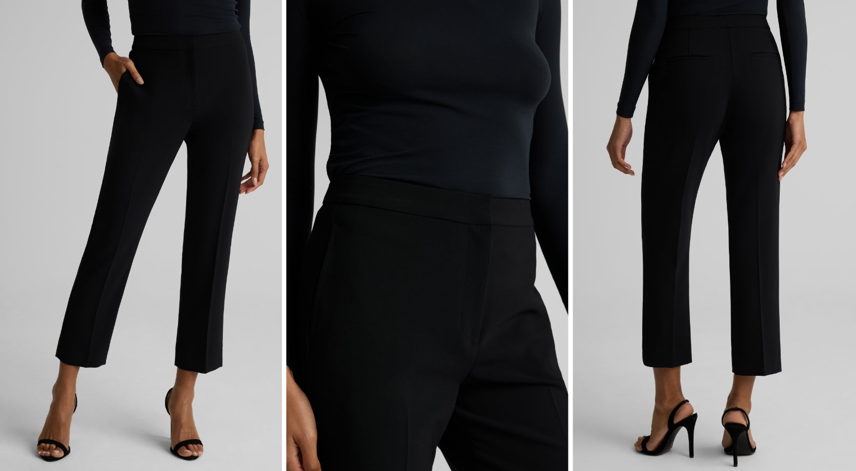 The Isabel pants in black shown three different views