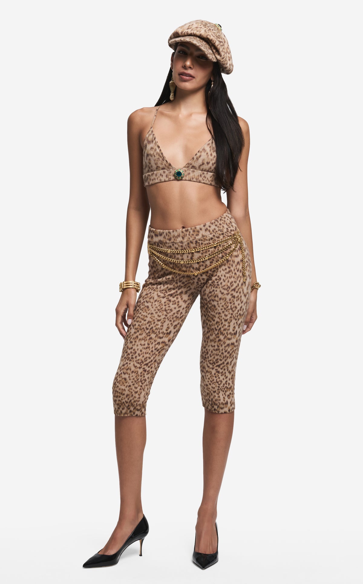 Hat in Leopard Print Cashmere Blend