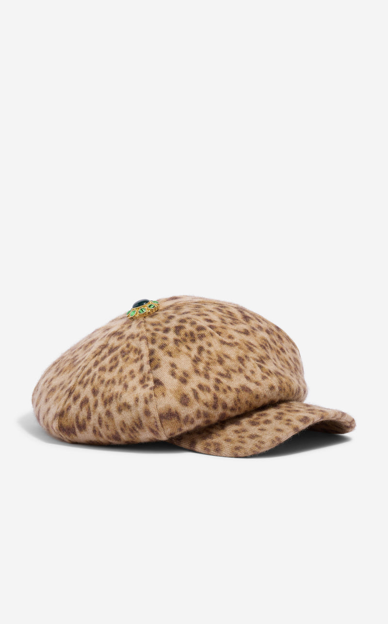 Hat in Leopard Print Cashmere Blend