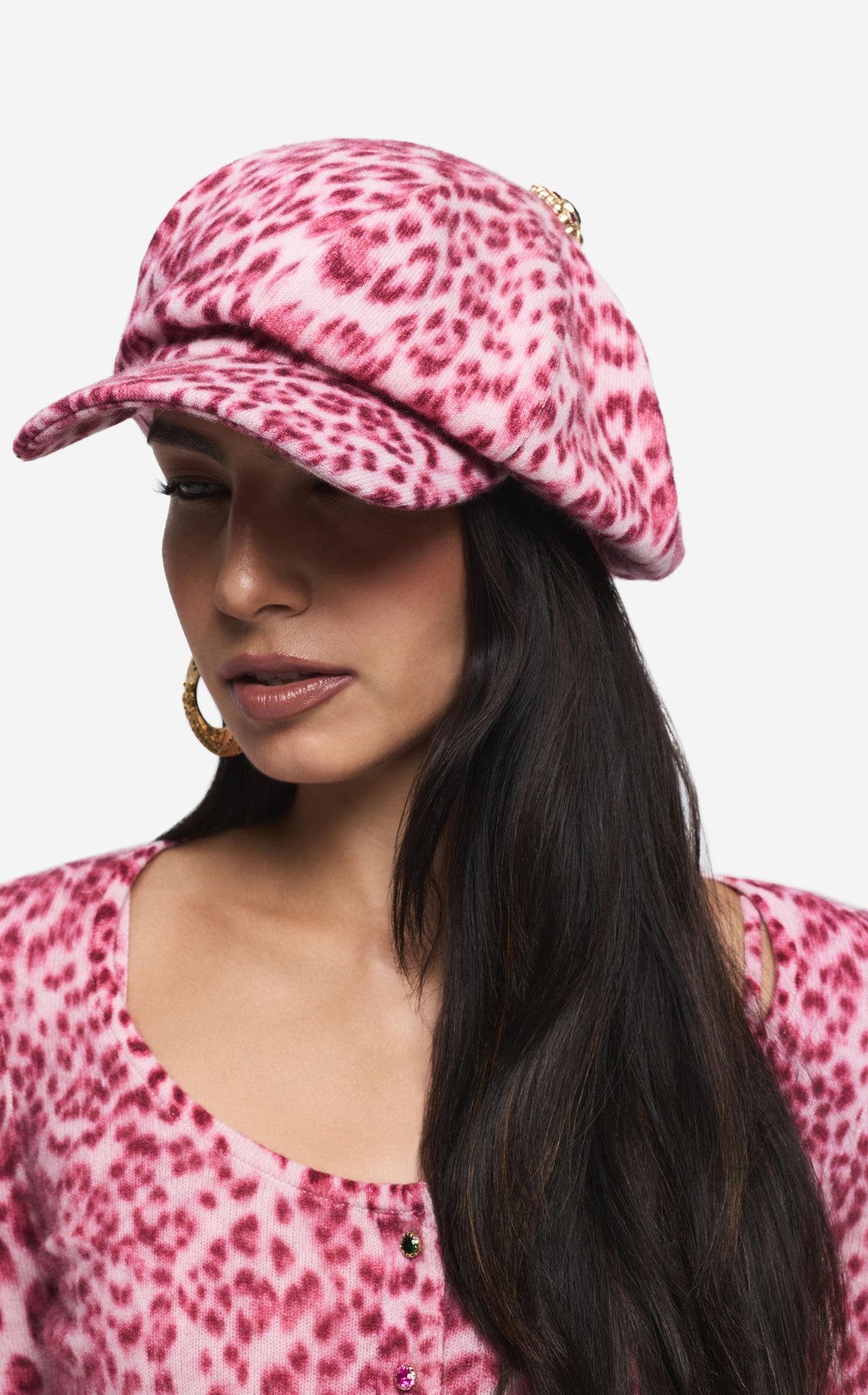 Hat in Leopard Print Cashmere Blend