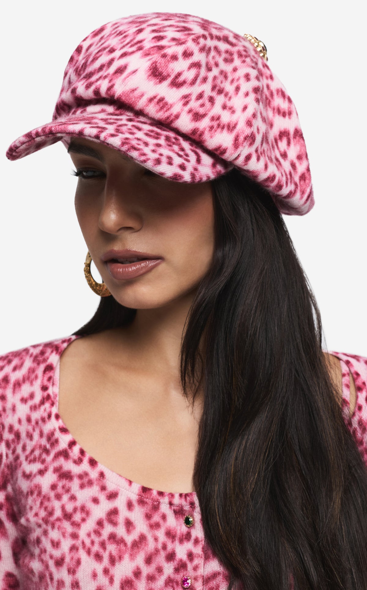 Hat in Leopard Print Cashmere Blend