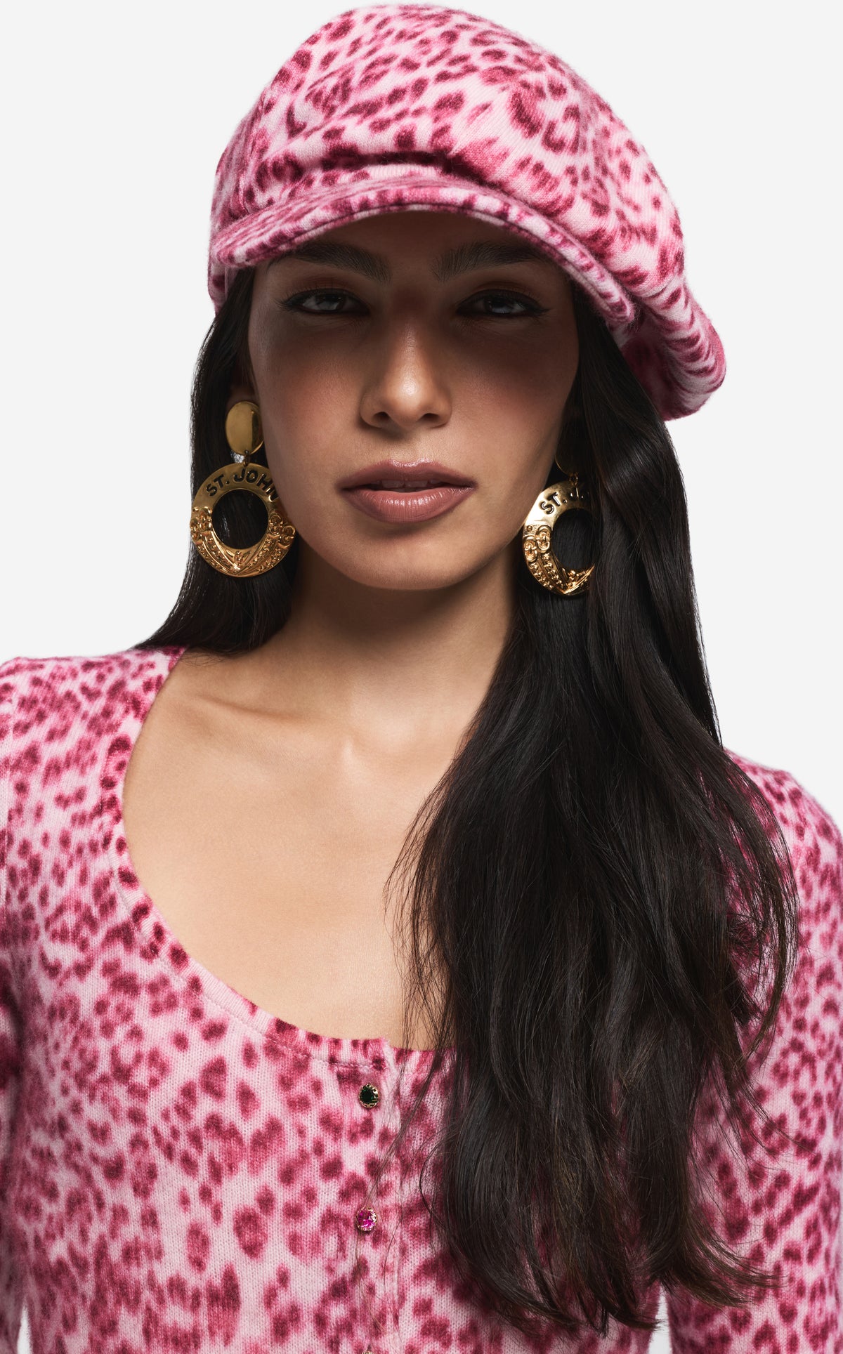 Hat in Leopard Print Cashmere Blend