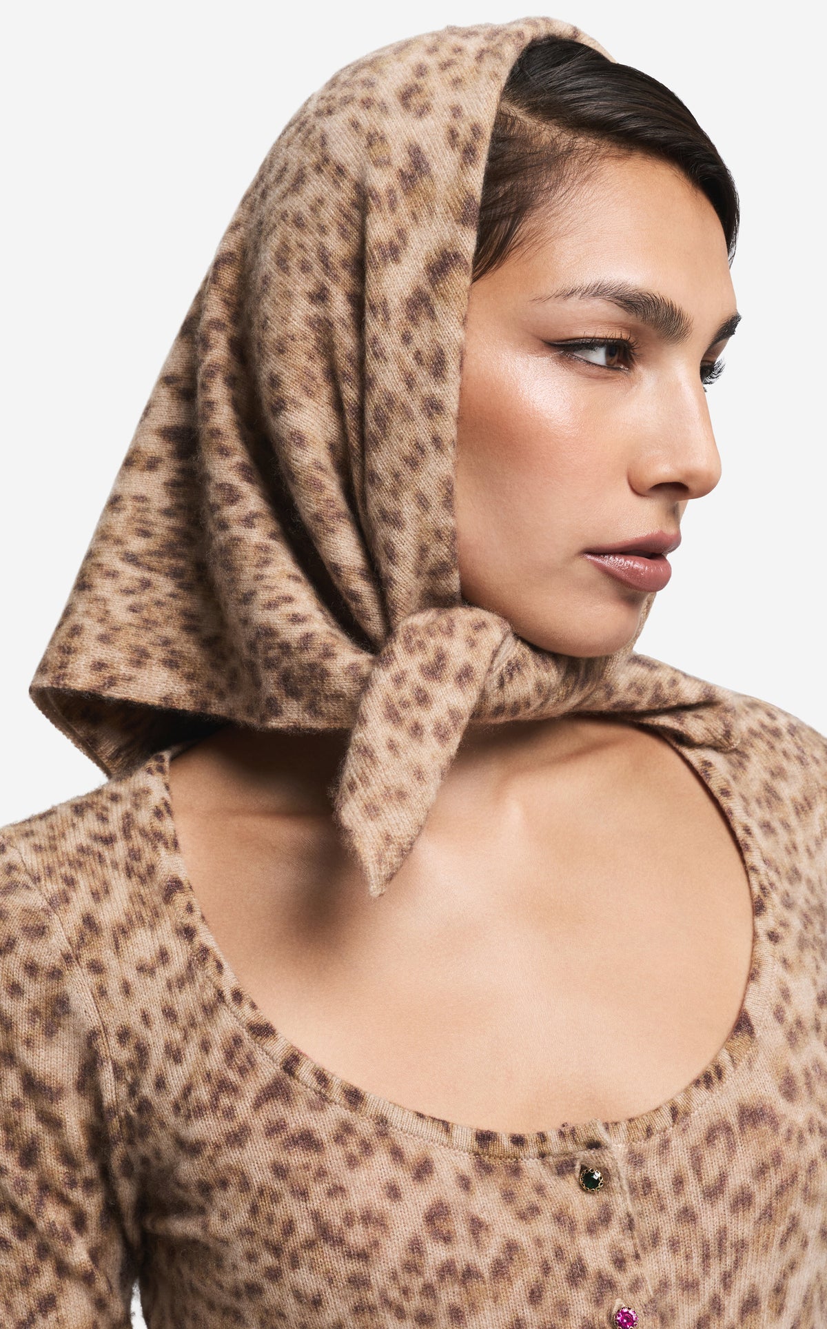 Scarf in Leopard Print Cashmere Blend