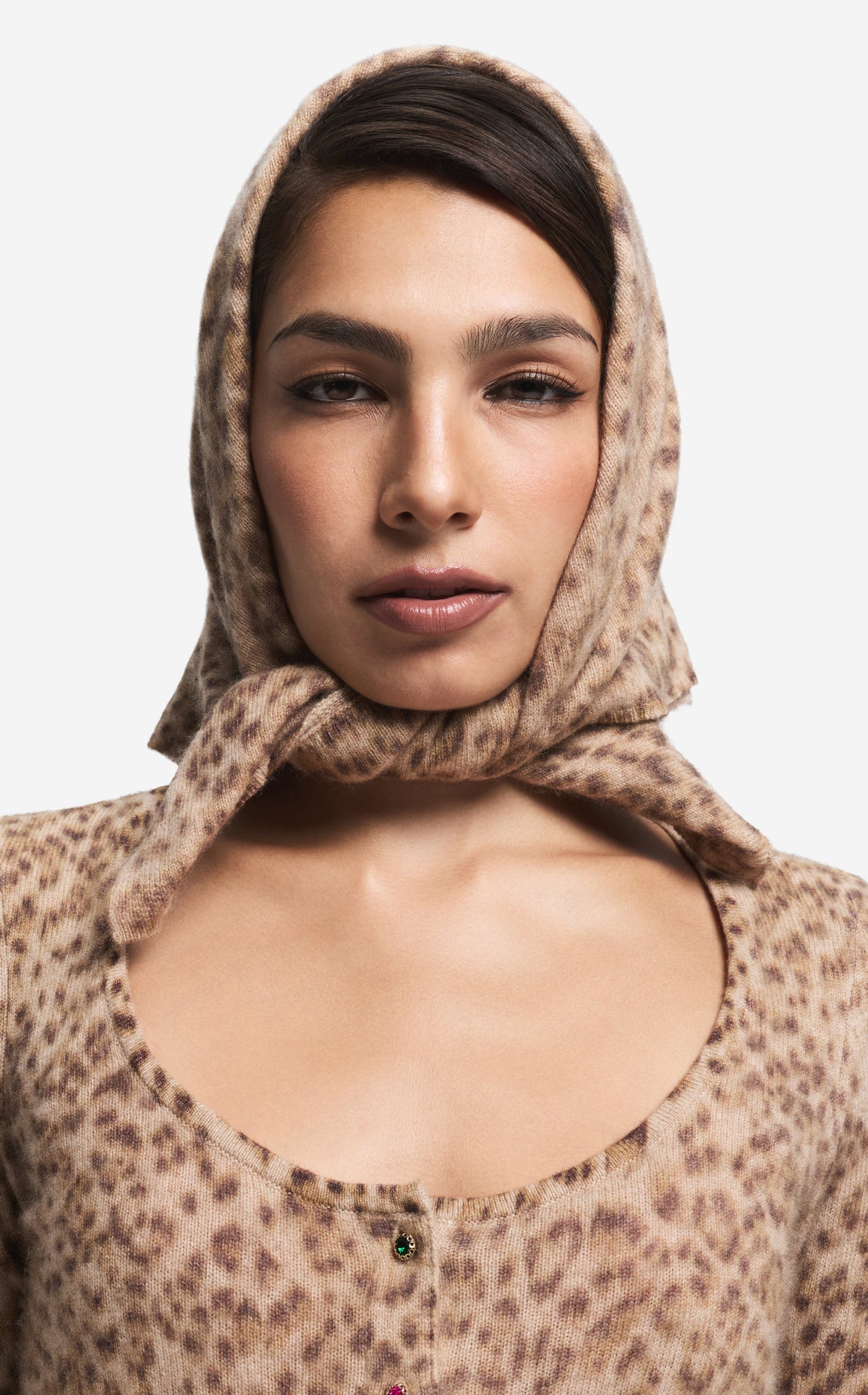 Scarf in Leopard Print Cashmere Blend