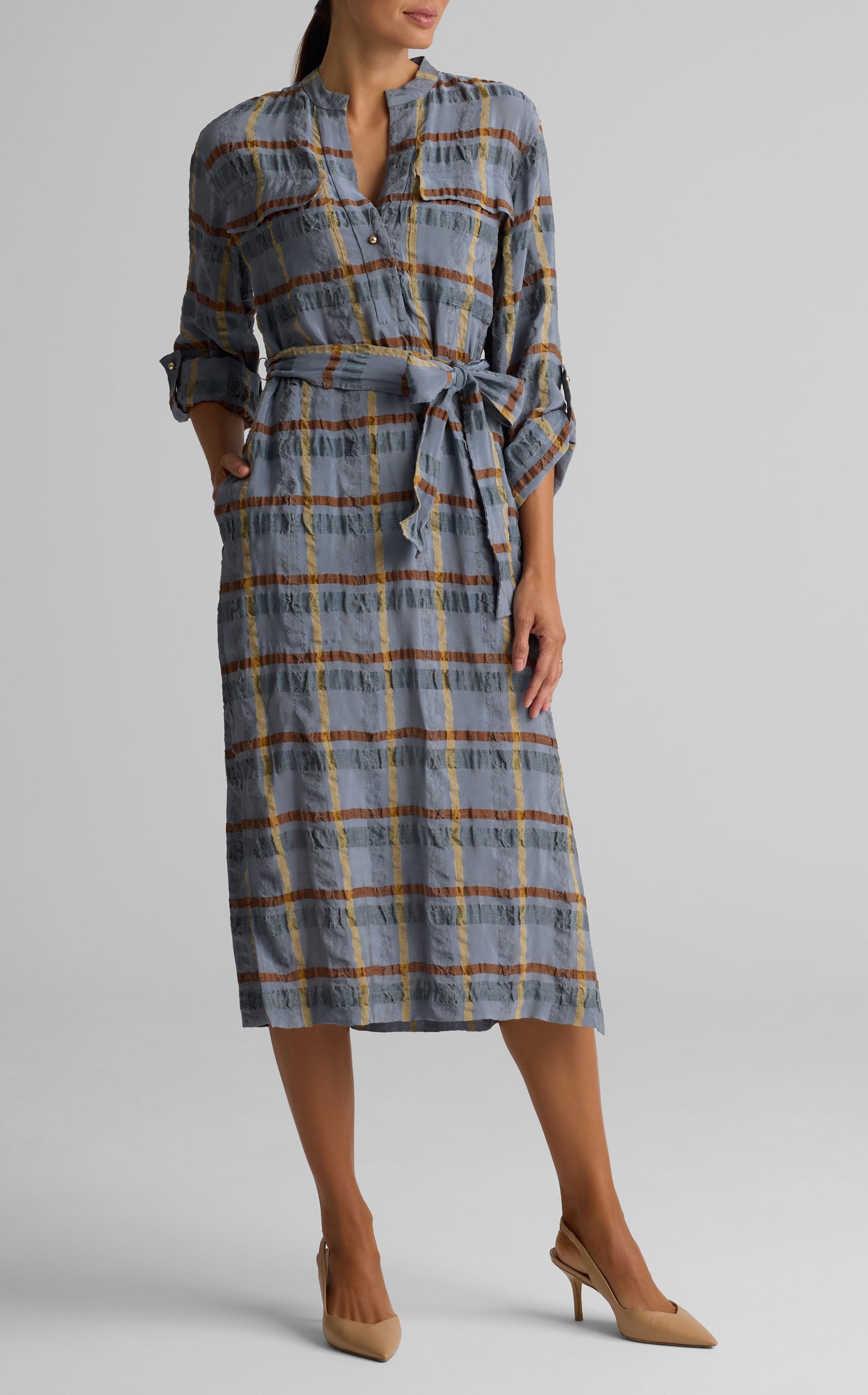 3/4 Sleeve Plaid Dress