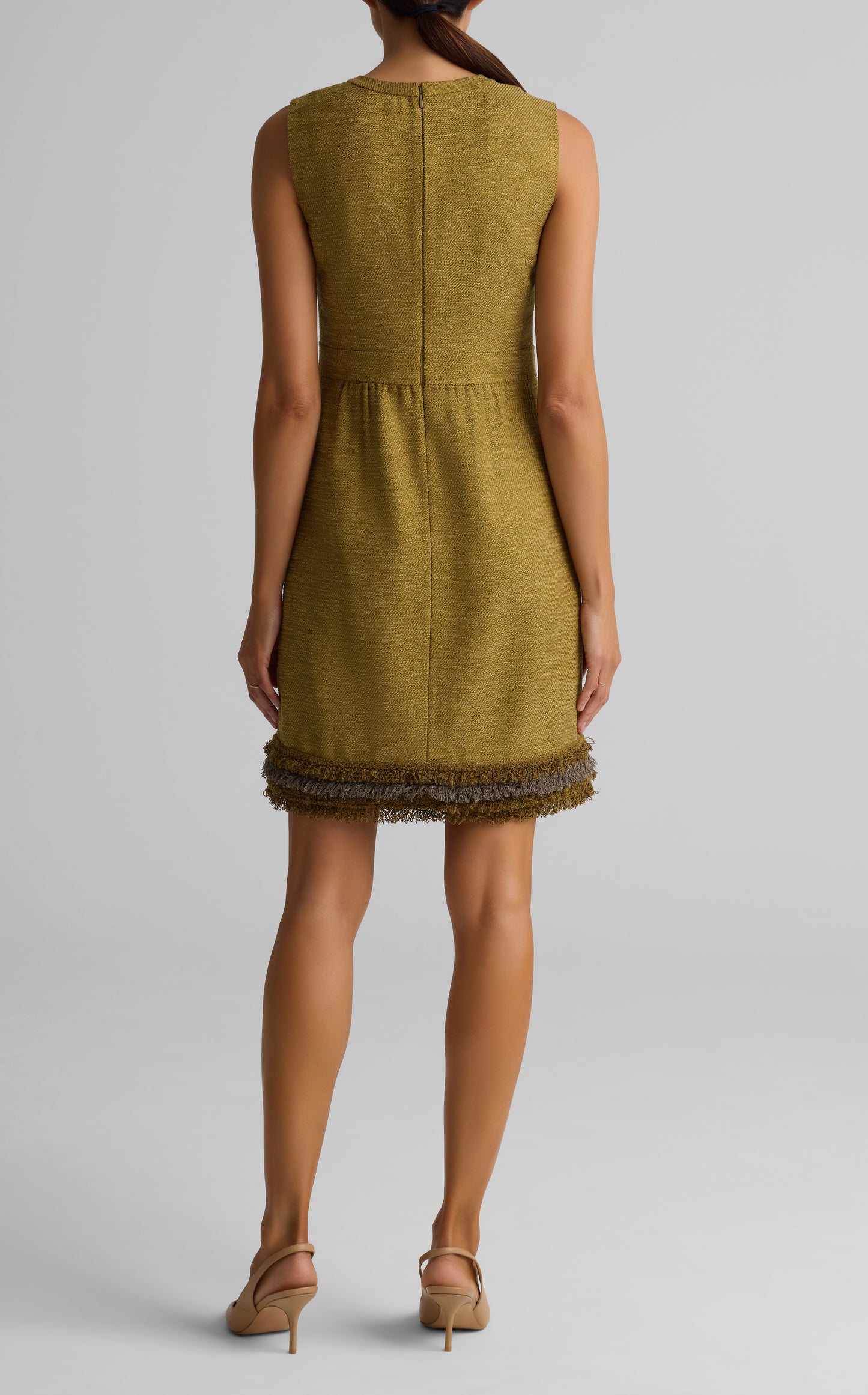 Tonal Tweed Fringe Trim Dress
