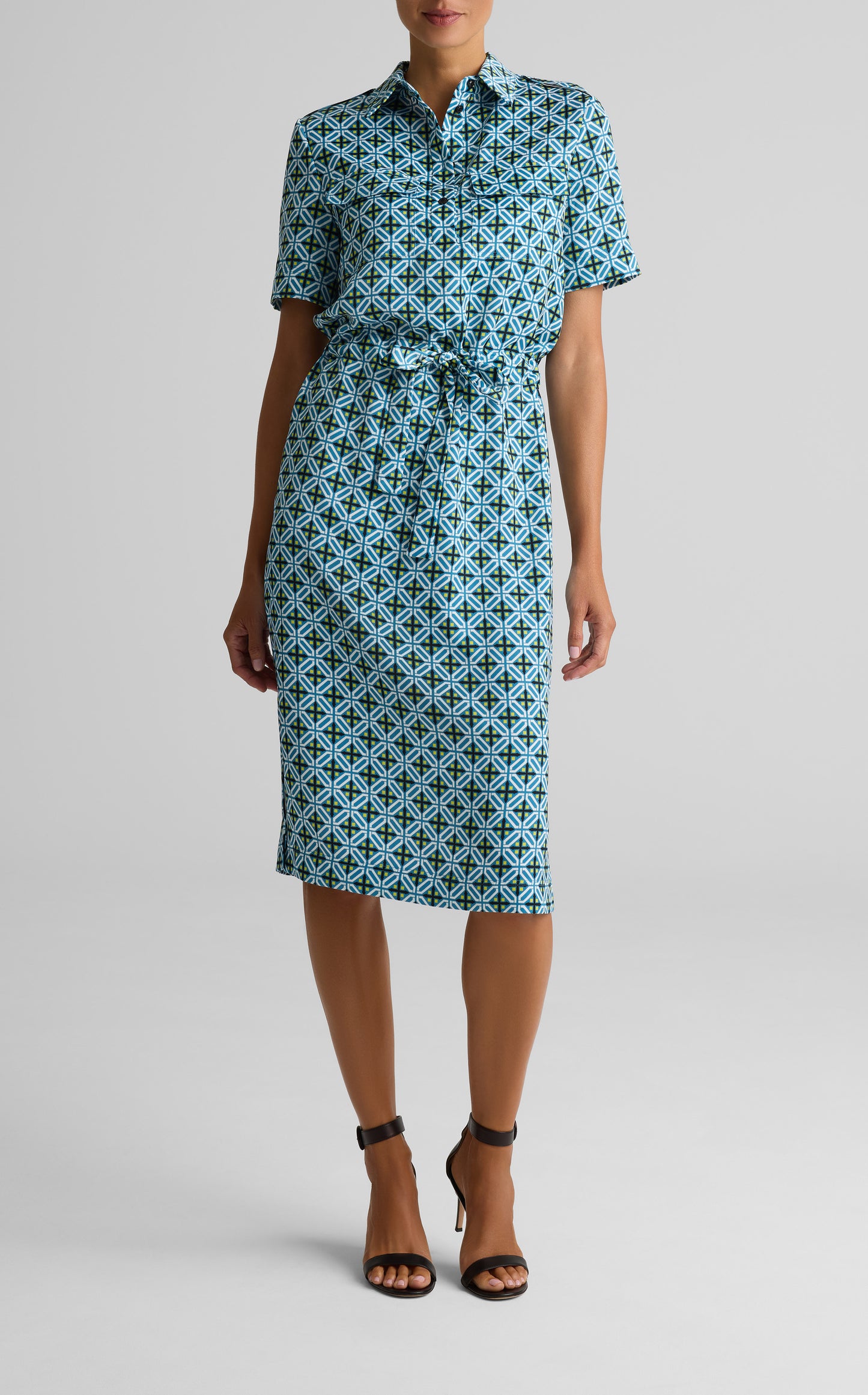 Printed Tile Short Sleeve Dress