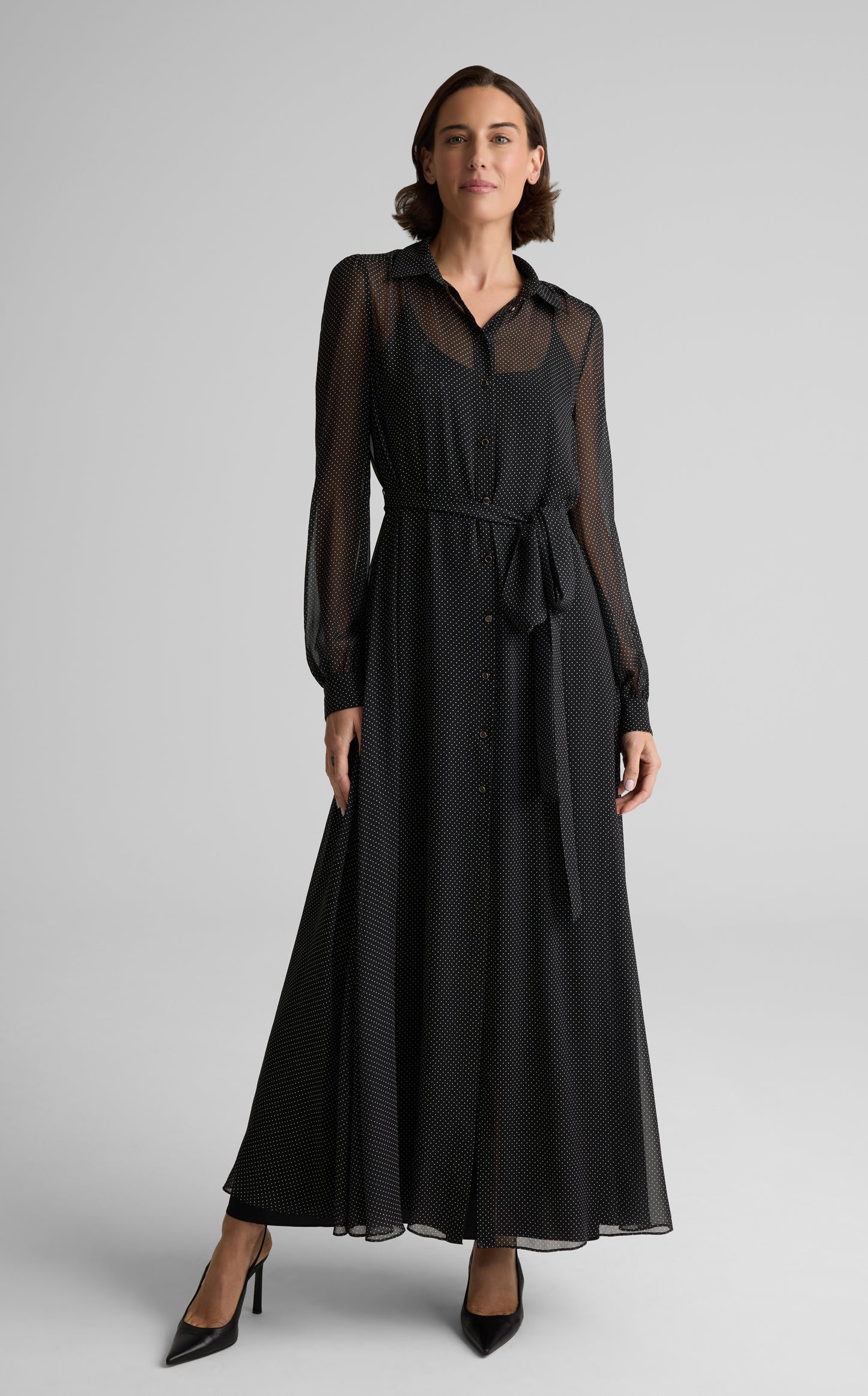 Lucienne Maxi Dress In Petite Dot Printed Silk