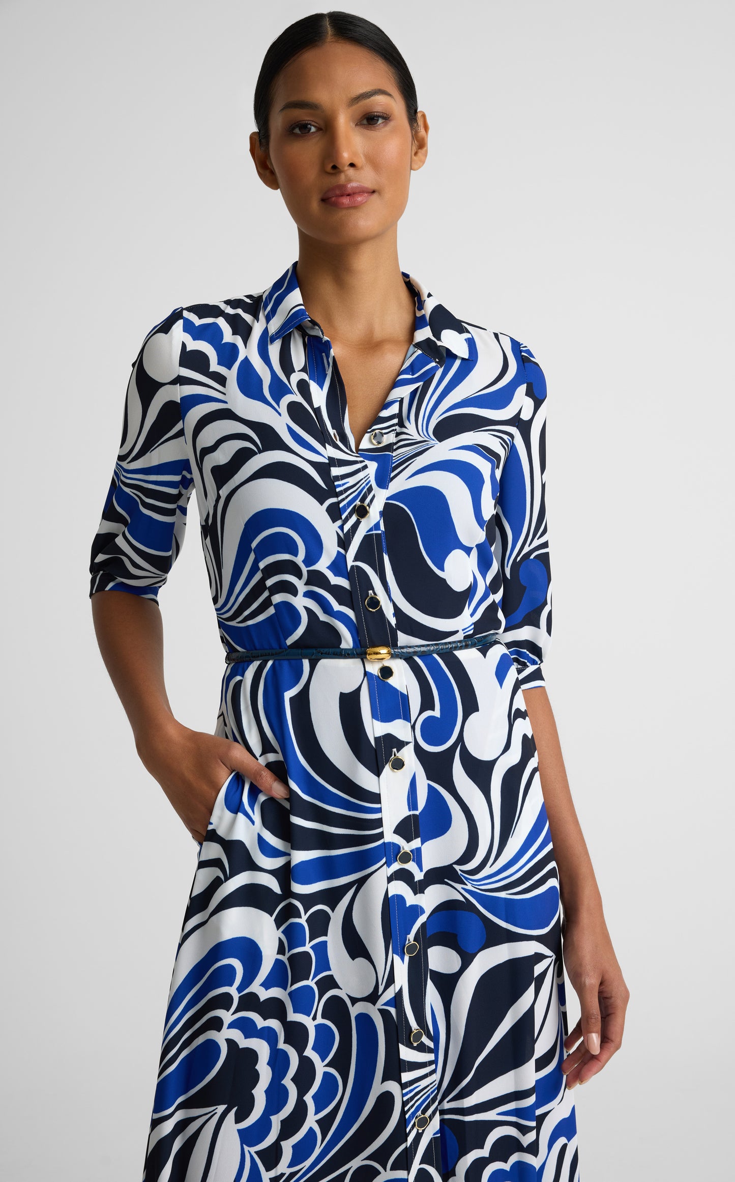 Estelle Dress In Mid Century Scroll Print