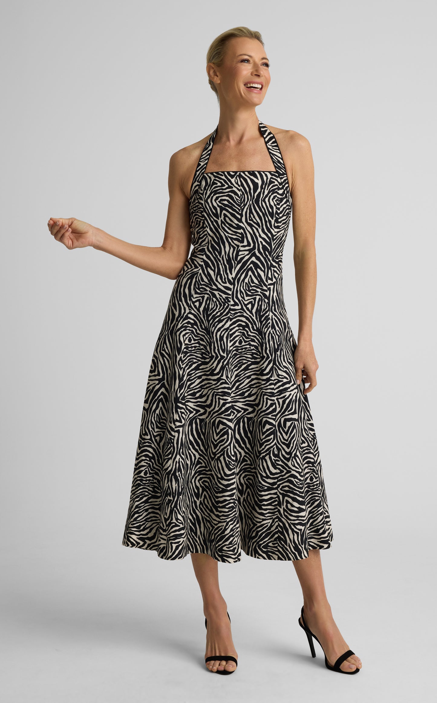 Josephine Halter Dress In Zebra Printed Linen Blend