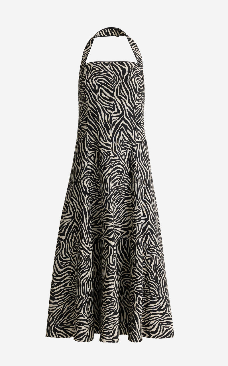 Josephine Halter Dress In Zebra Printed Linen Blend