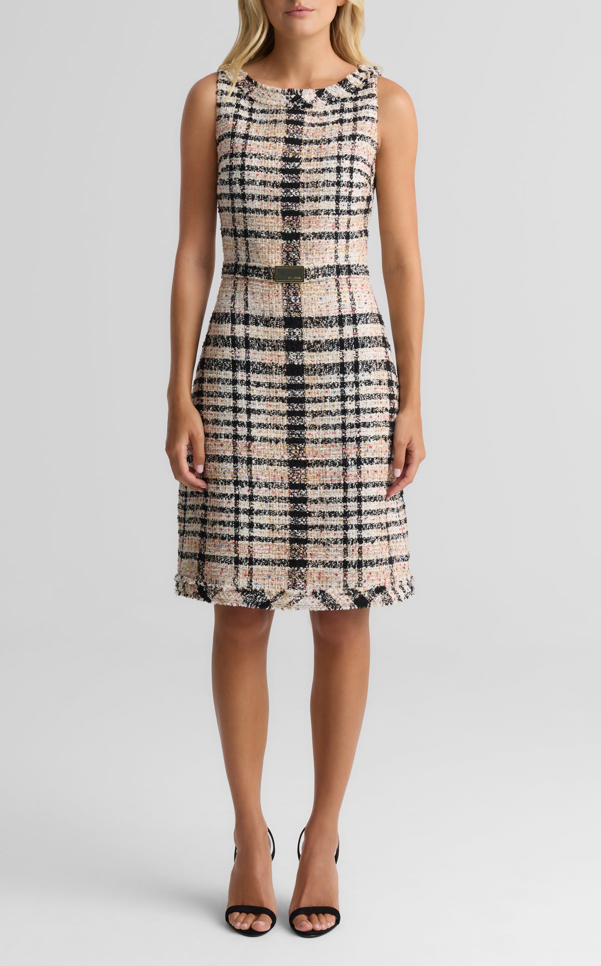 Sleeveless Plaid Tweed Dress