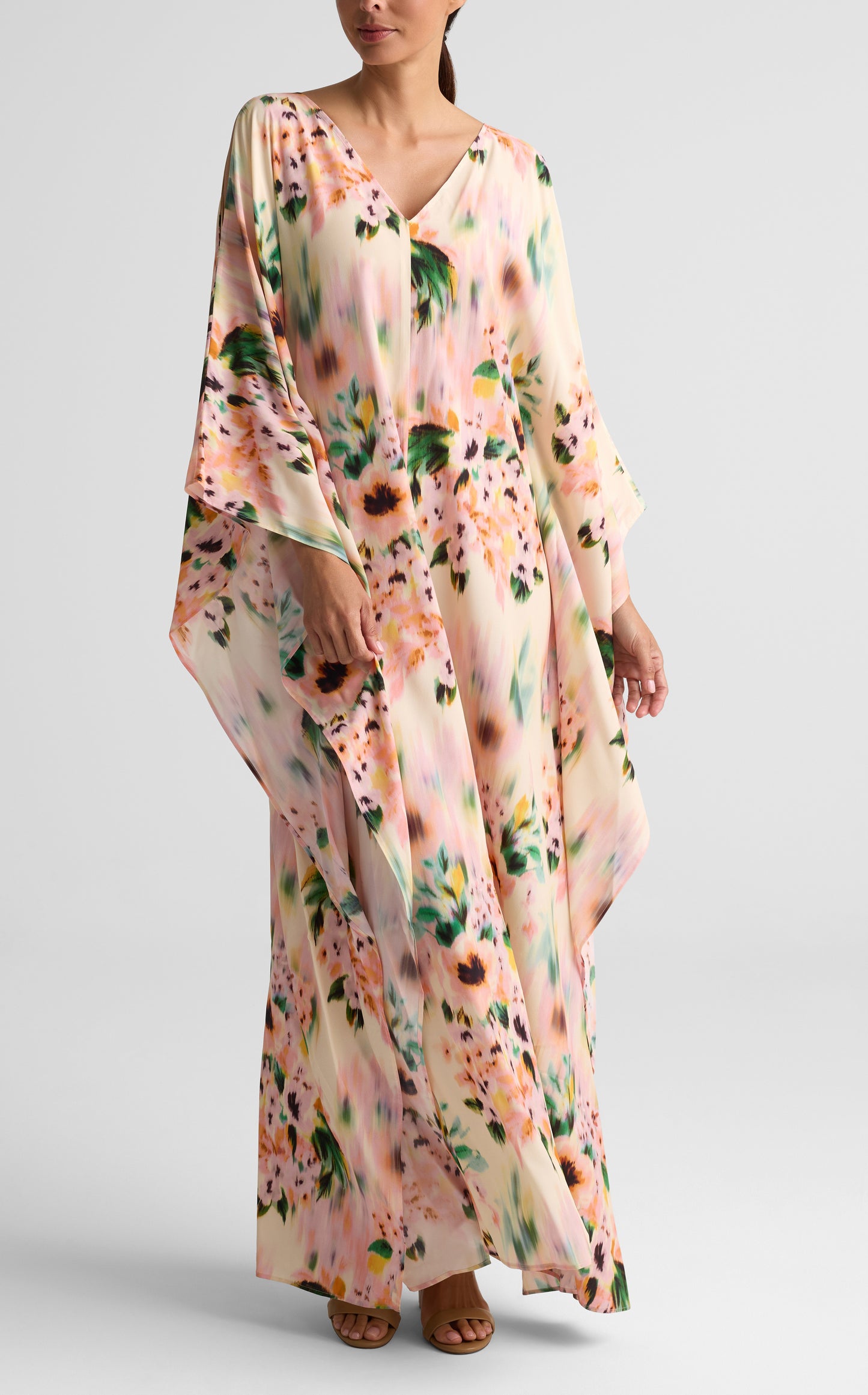 Blurred Floral Silk Caftan