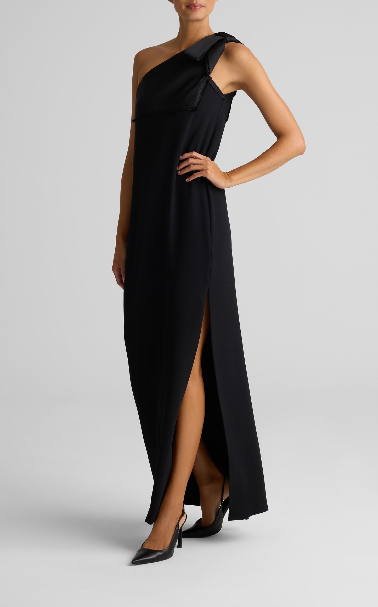 Satin Back Crepe One Shoulder Gown