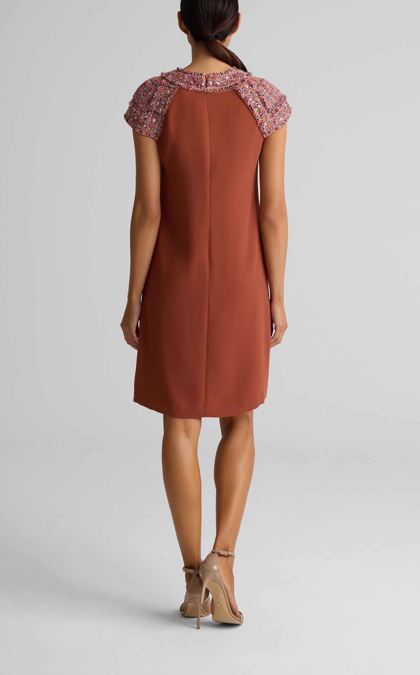 Satin Back Crepe Embellished Collar Short Dress