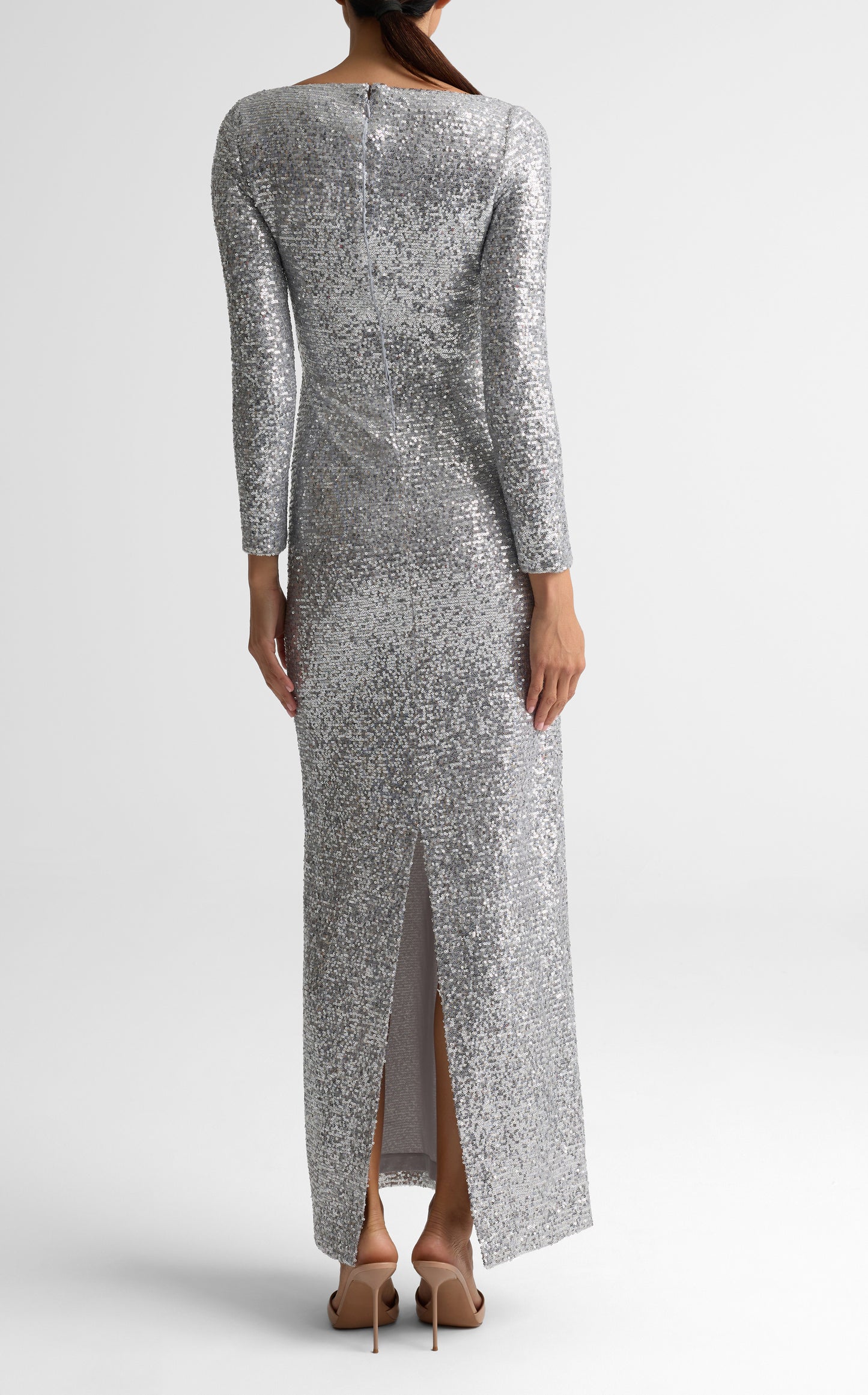 Sequin Knit Twist Front Gown
