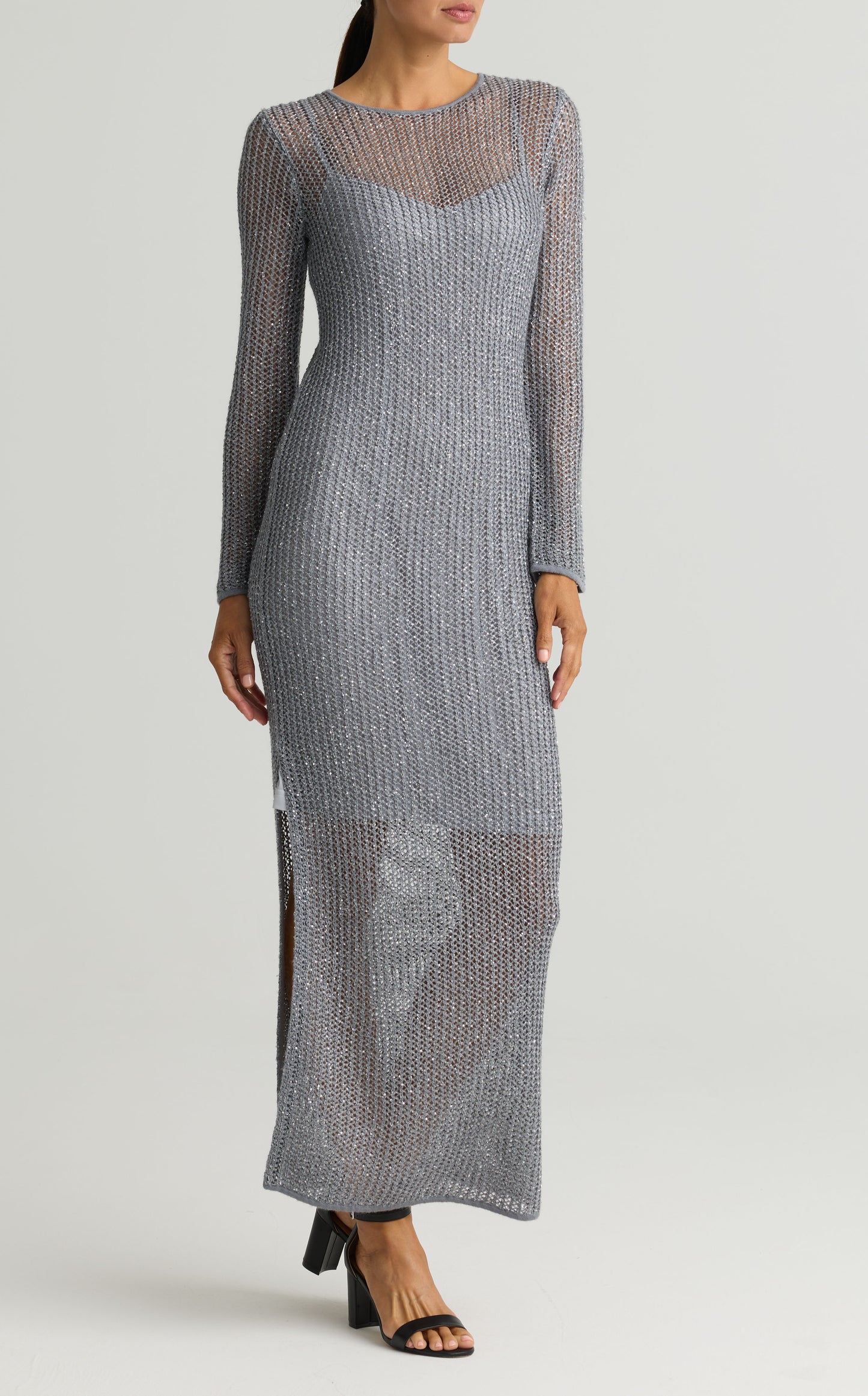 Long Sleeve Sequin Mesh Gown