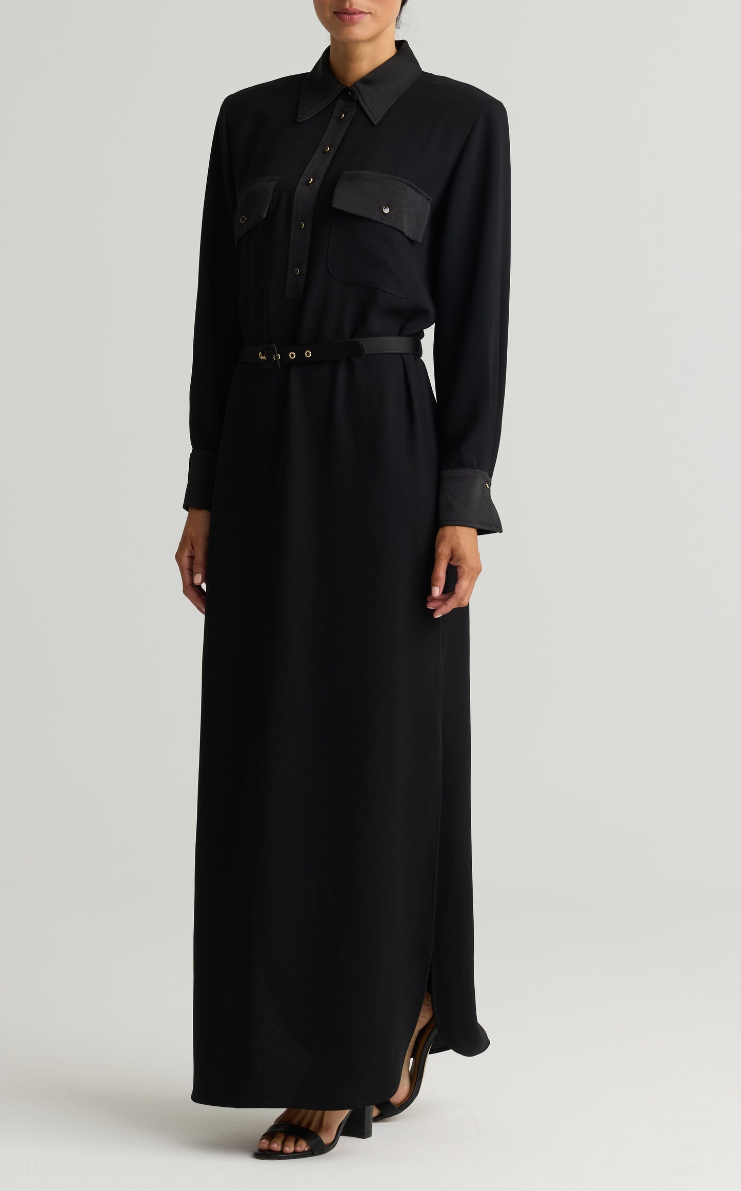 Patch Pocket Satin Crepe Dress