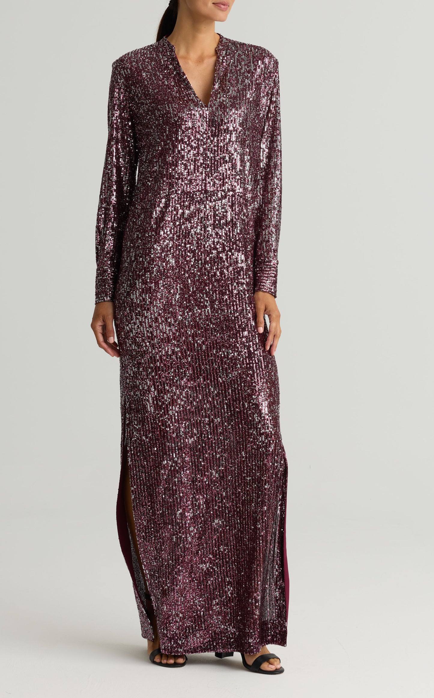 Long Sleeve Sequin Knit Gown