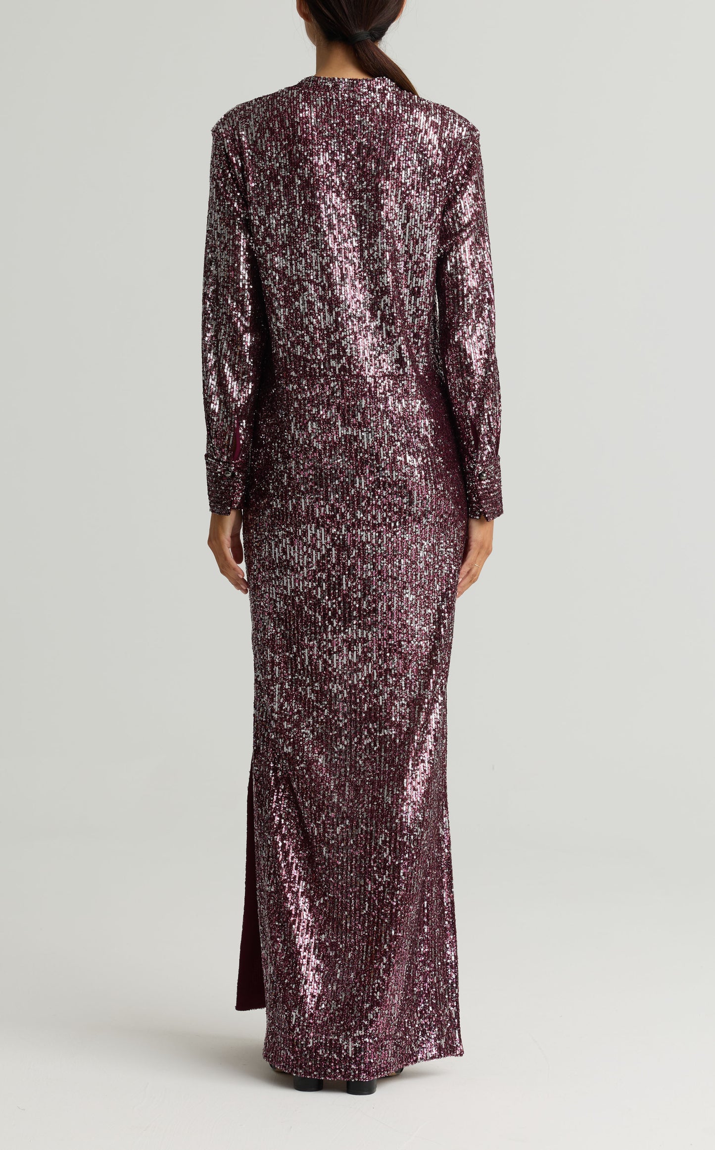 Long Sleeve Sequin Knit Gown