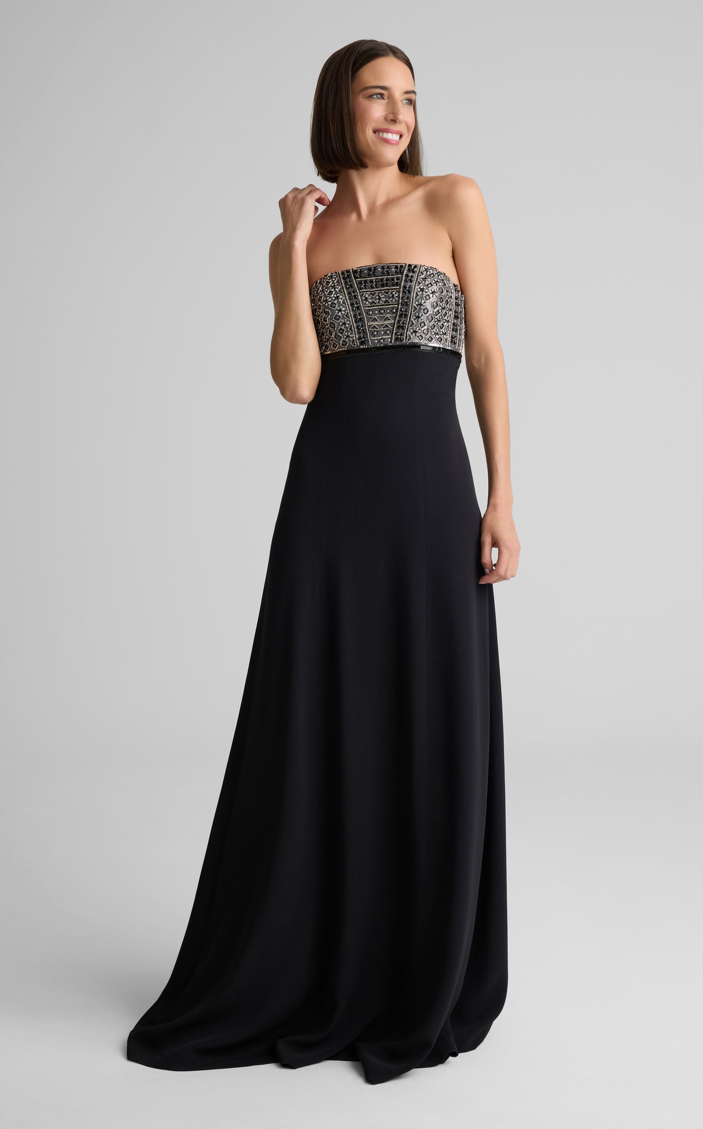 Collette Gown in Hand Beaded Fluid Stretch Crepe