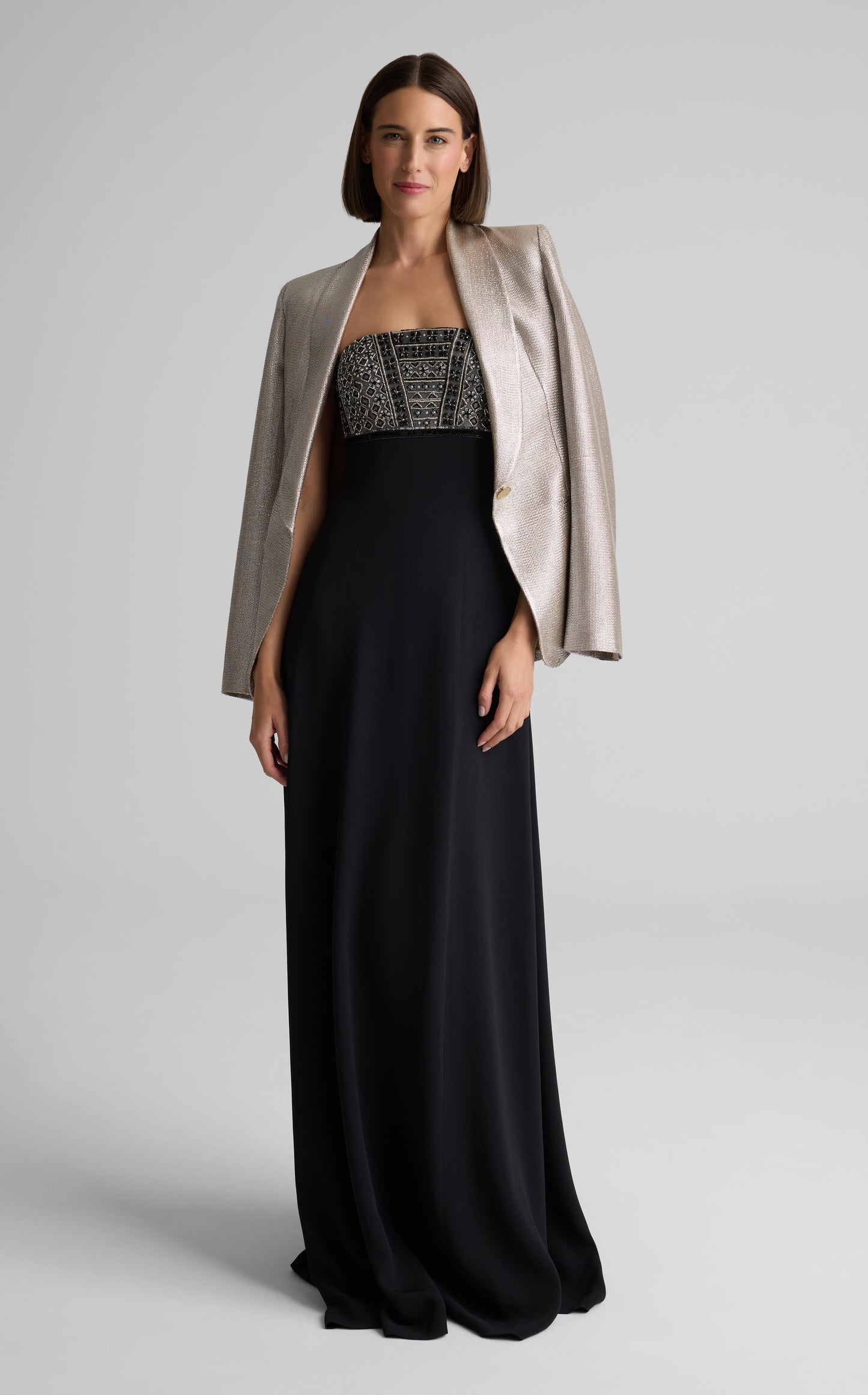 Collette Gown in Hand Beaded Fluid Stretch Crepe