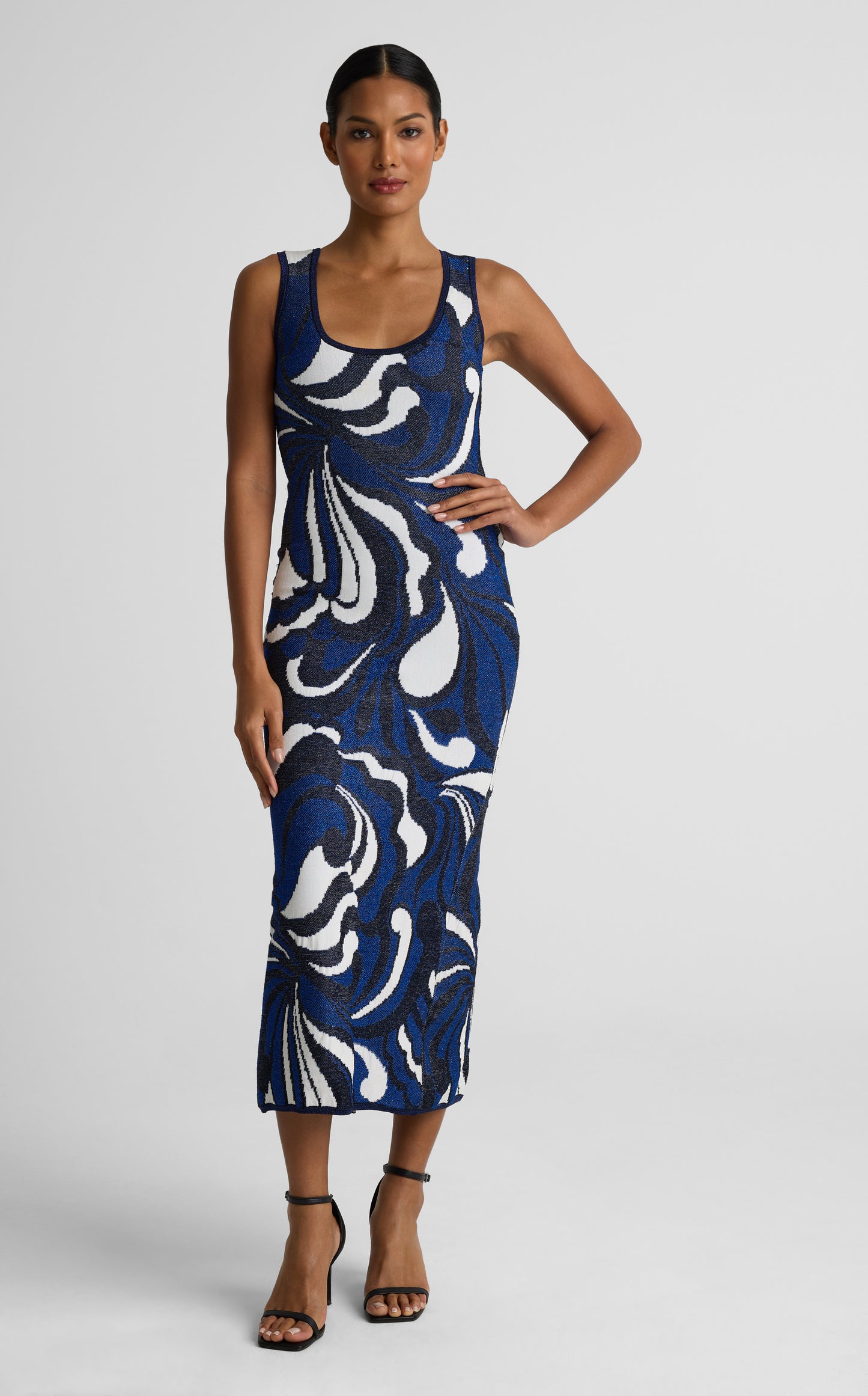 Lynn Dress In Mid Century Scroll Jacquard Knit