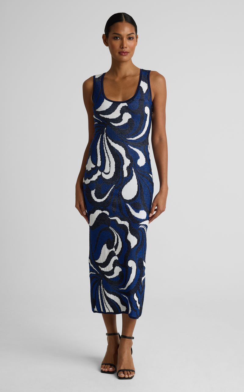 Lynn Dress In Mid Century Scroll Jacquard Knit