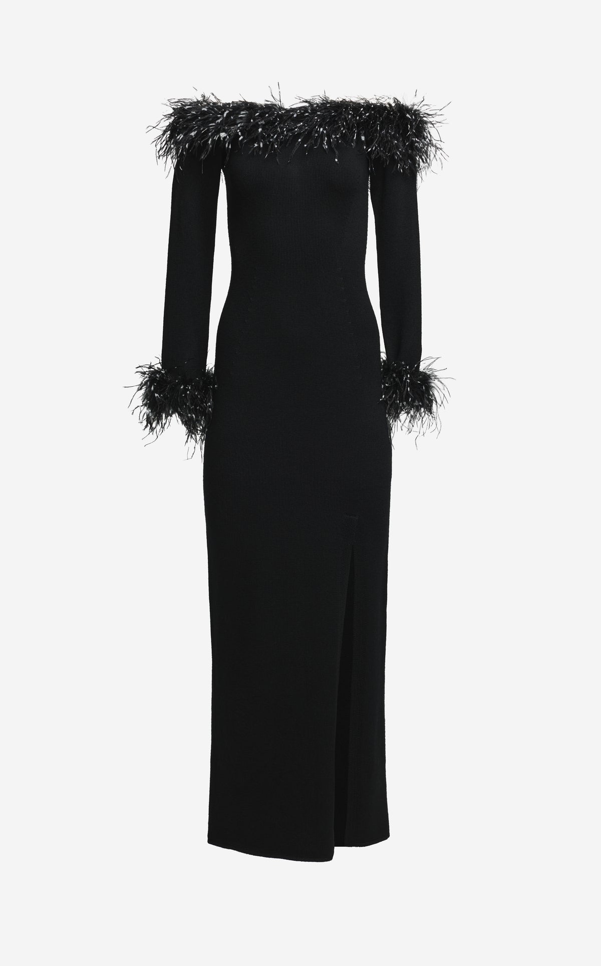 Gown in Merino Knit with Feathers