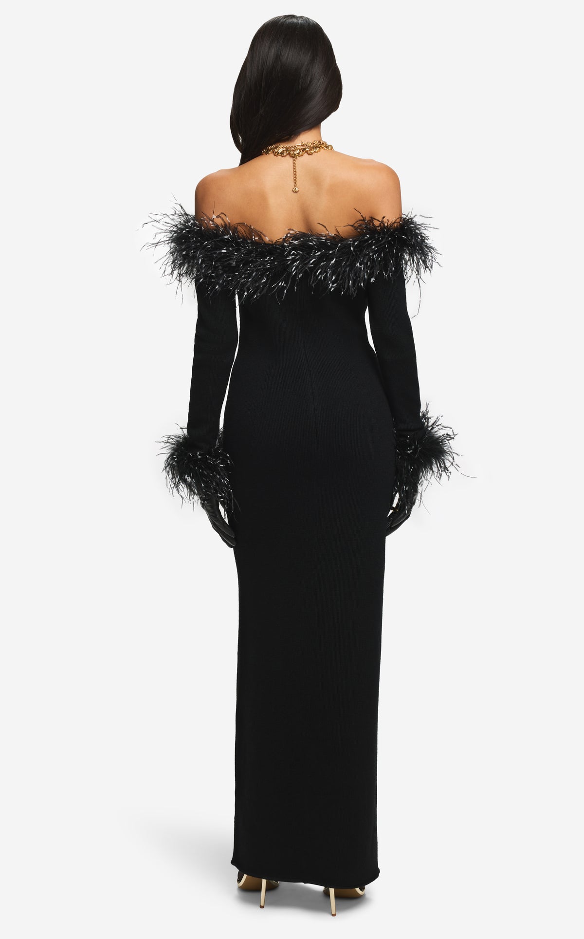 Gown in Merino Knit with Feathers