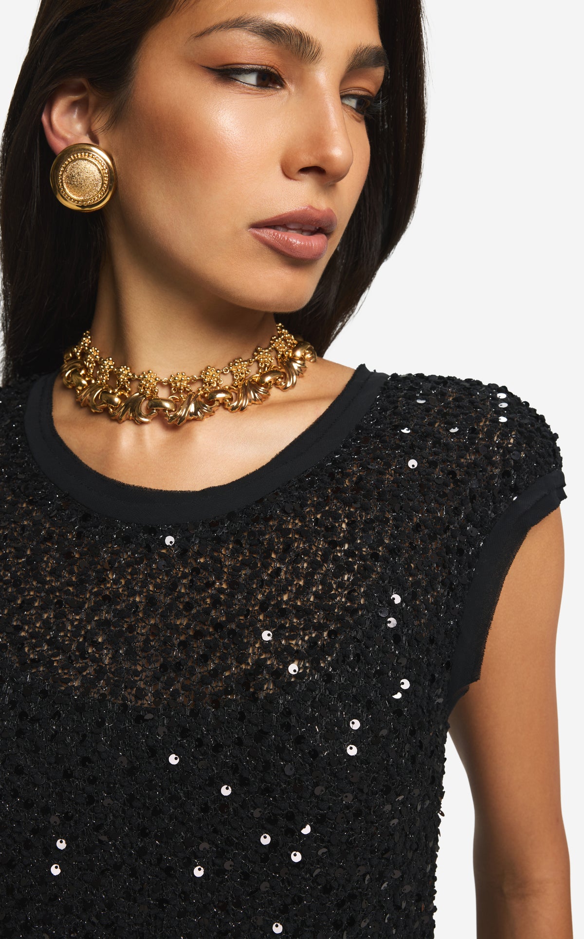 Dress in Sequin Tweed & Fringe