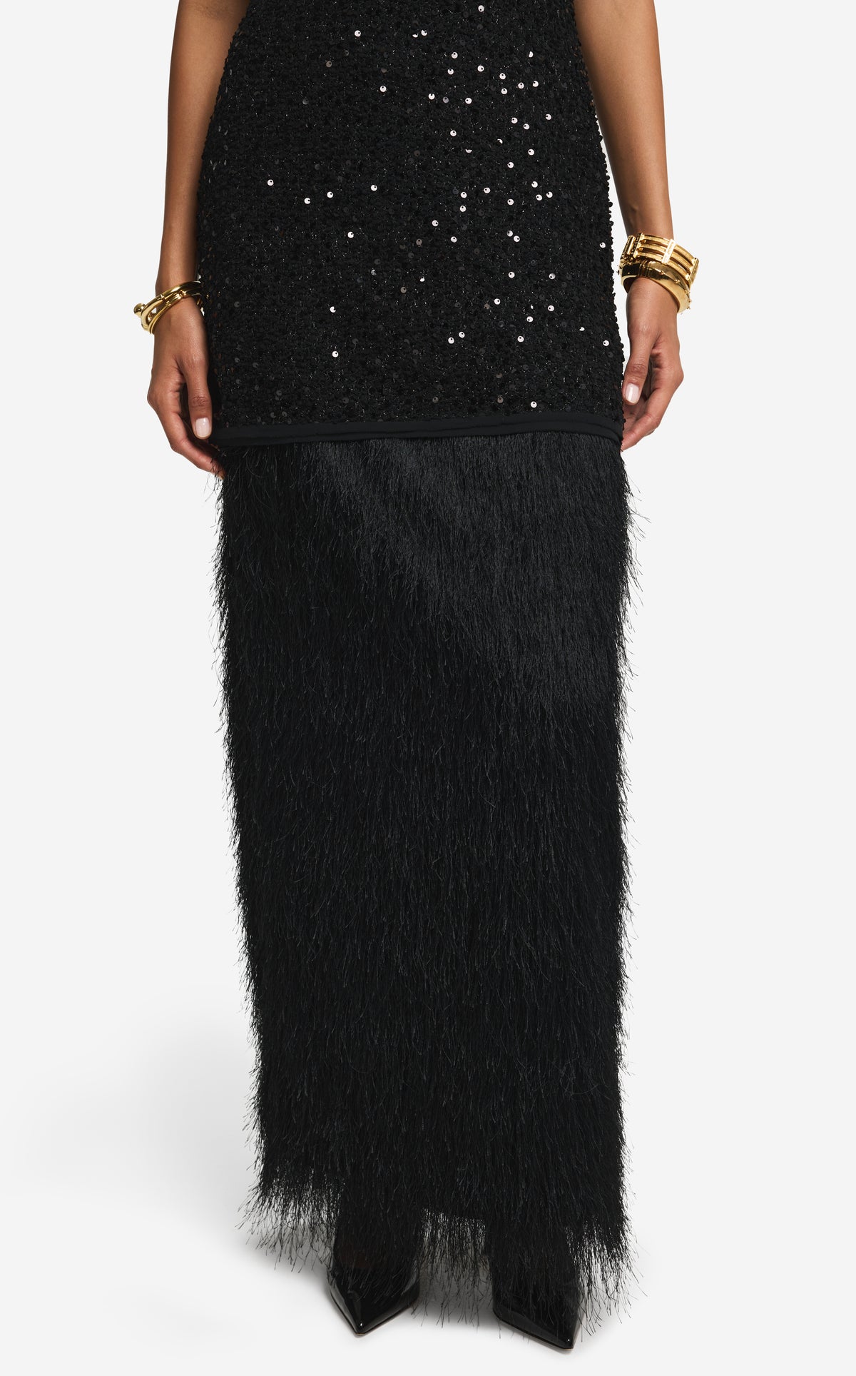 Dress in Sequin Tweed & Fringe