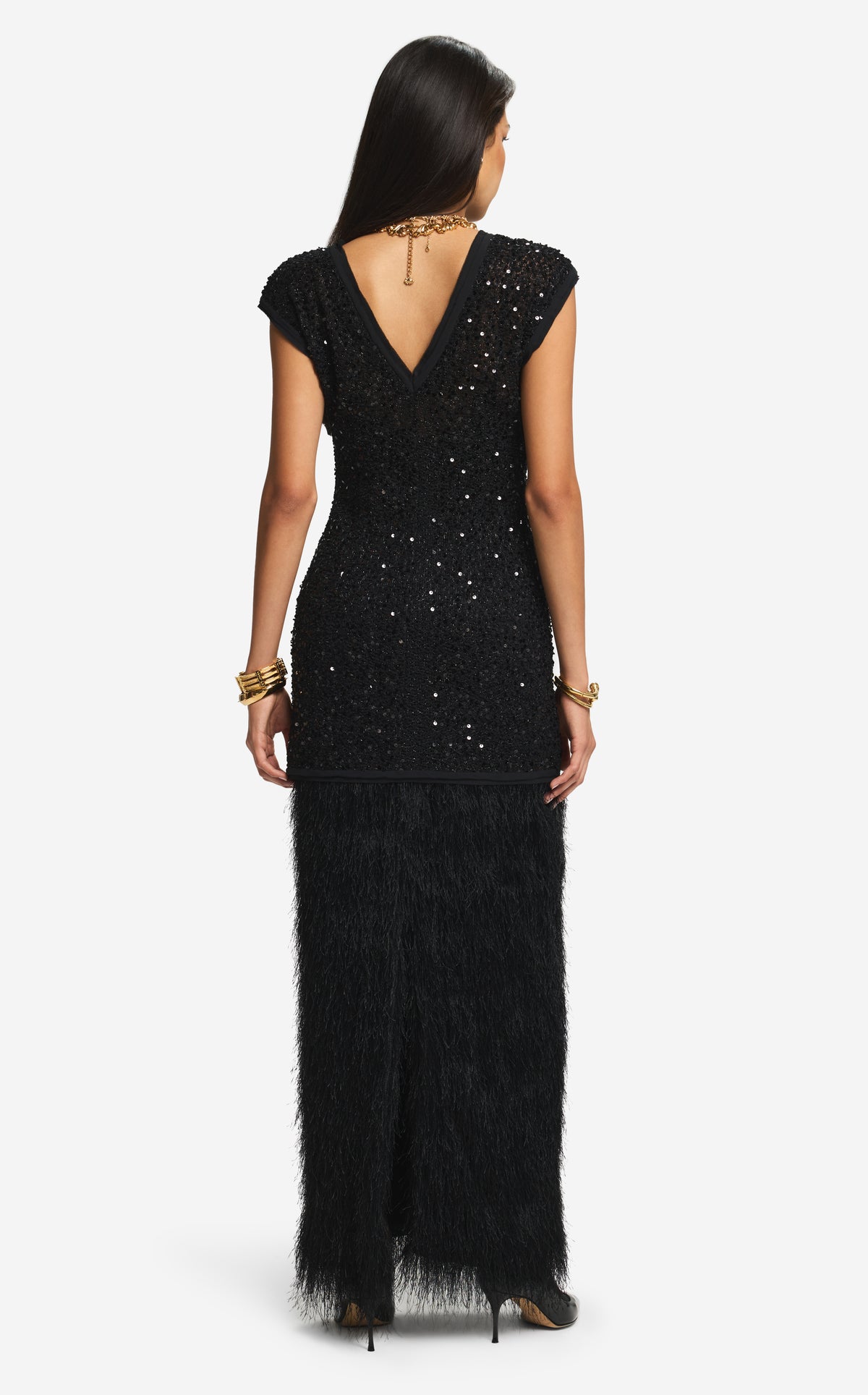 Dress in Sequin Tweed & Fringe