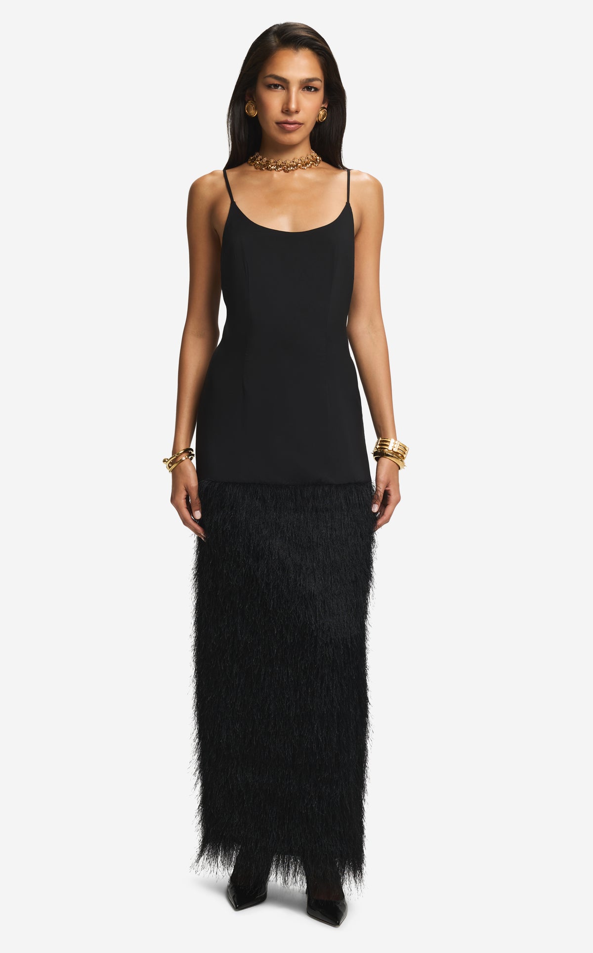 Dress in Sequin Tweed & Fringe