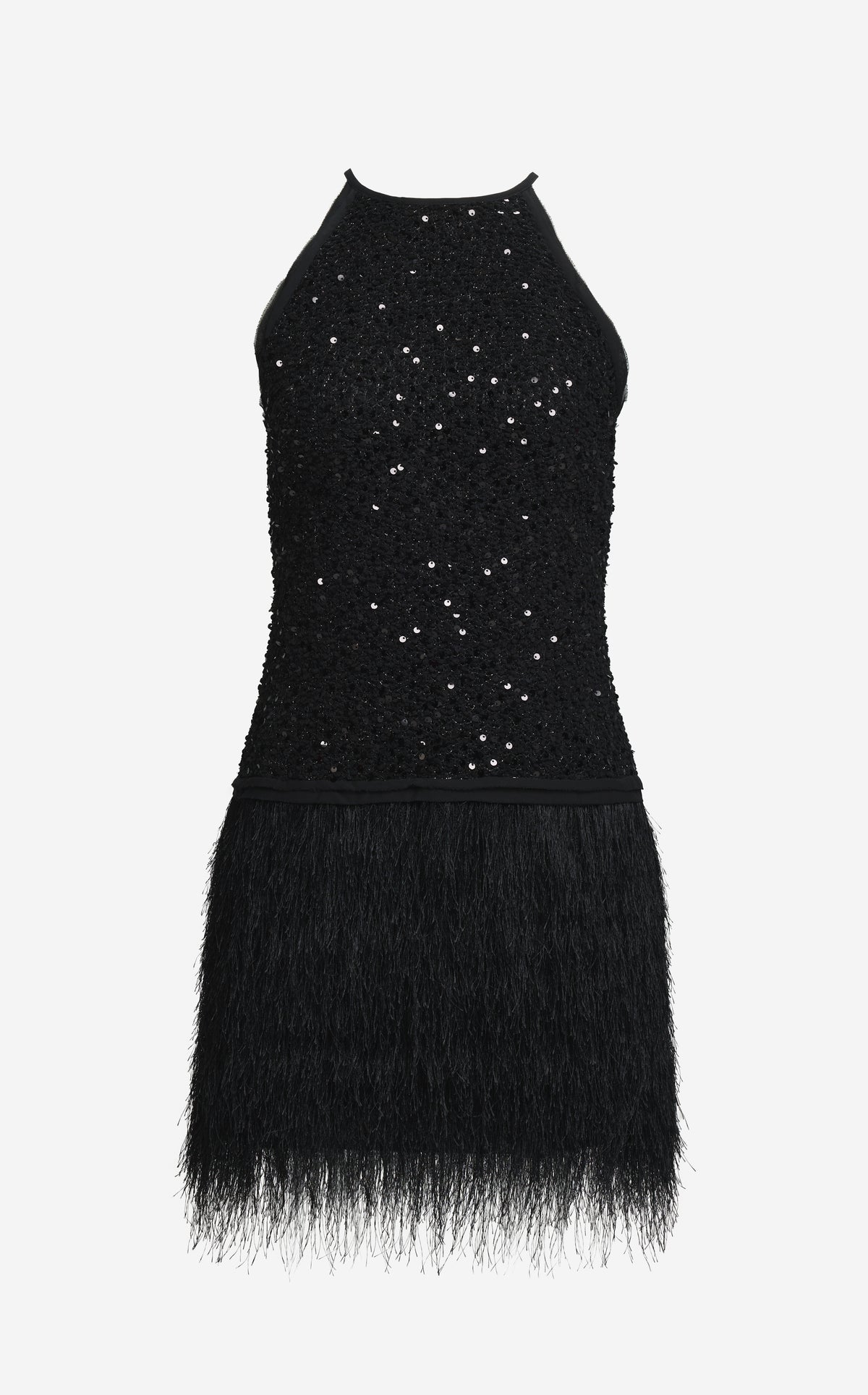 Short Dress in Sequin Tweed & Fringe