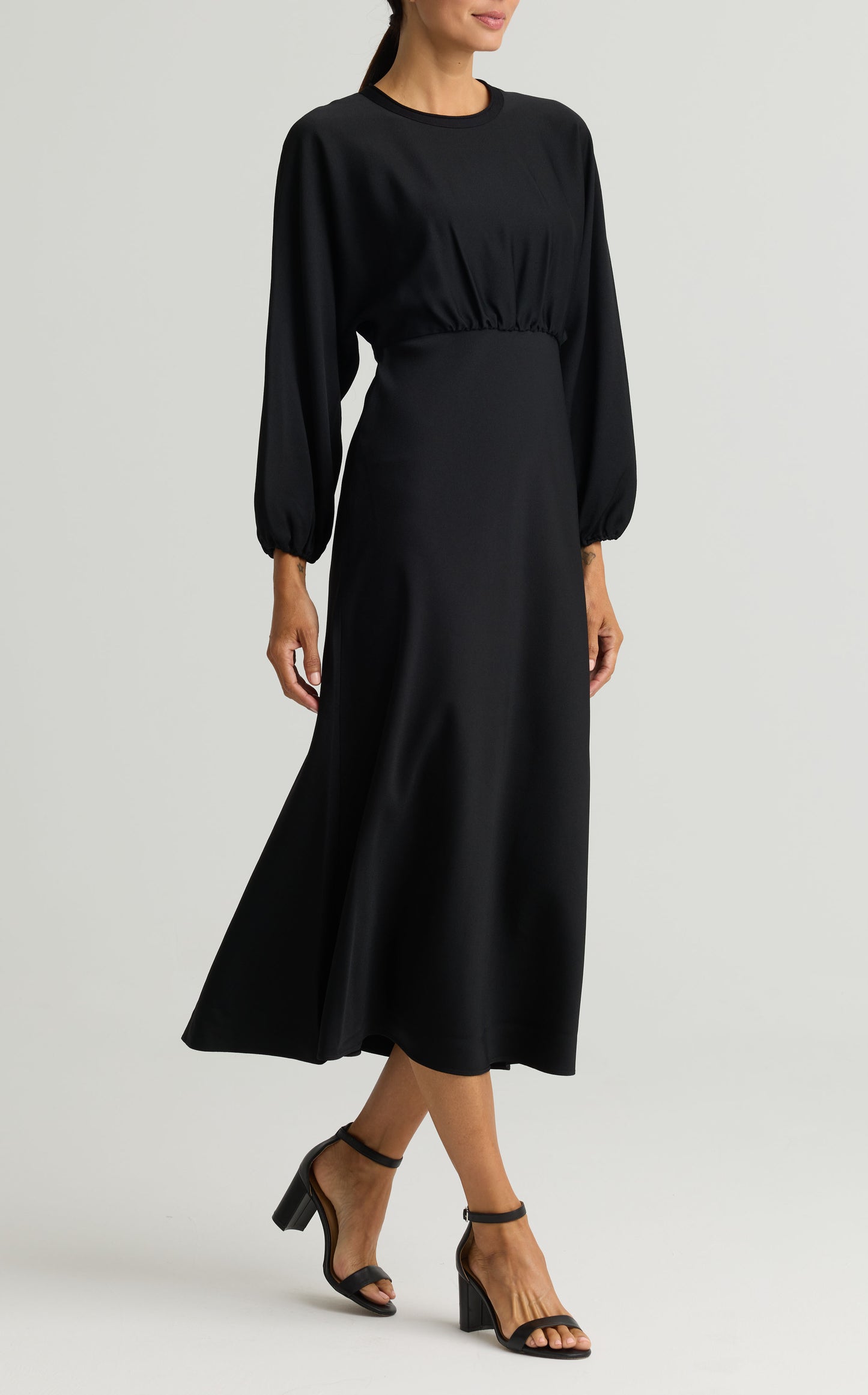 Satin Back Crepe Long Sleeve Dress