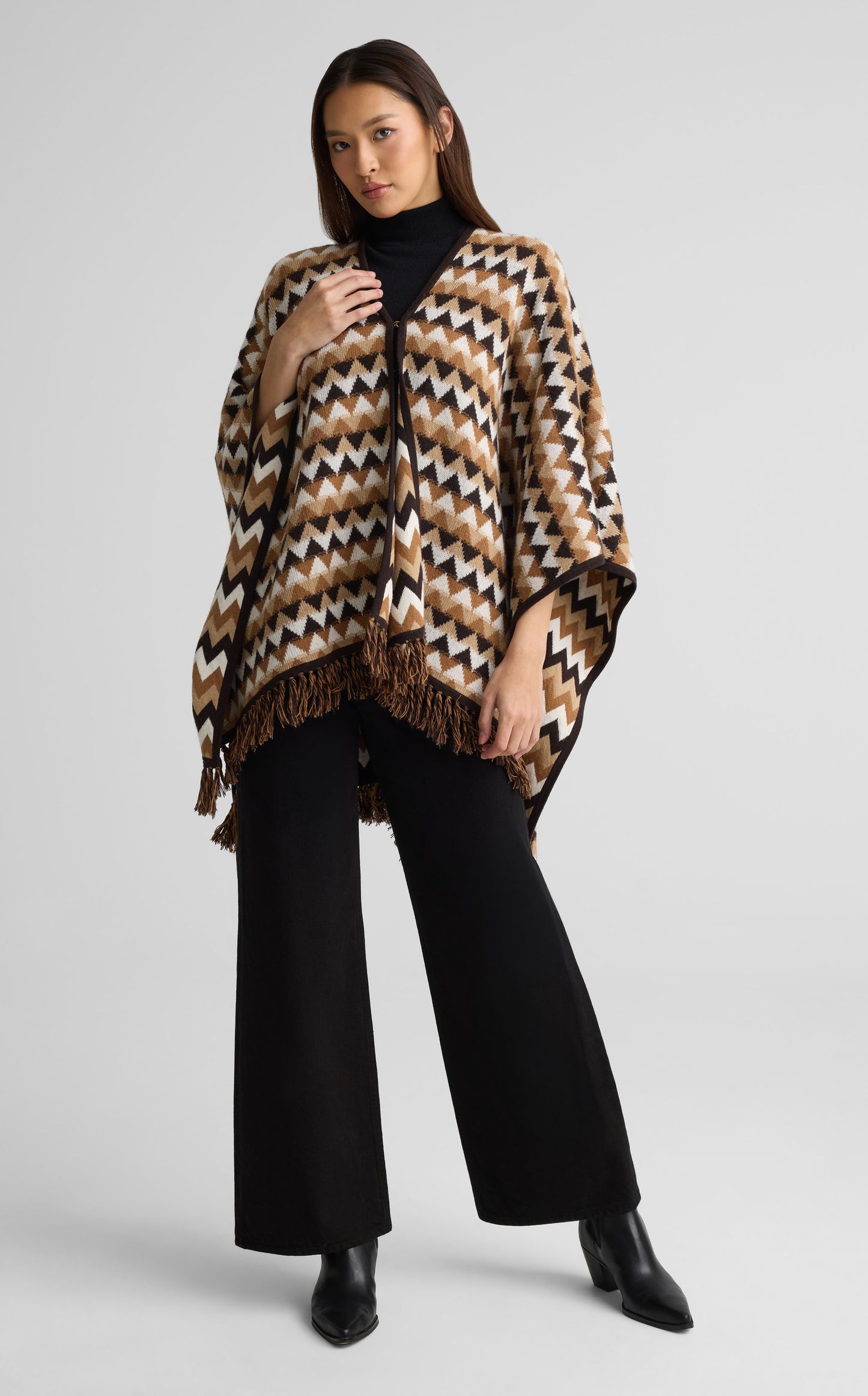 Cape In Chevron Wool Blend Knit