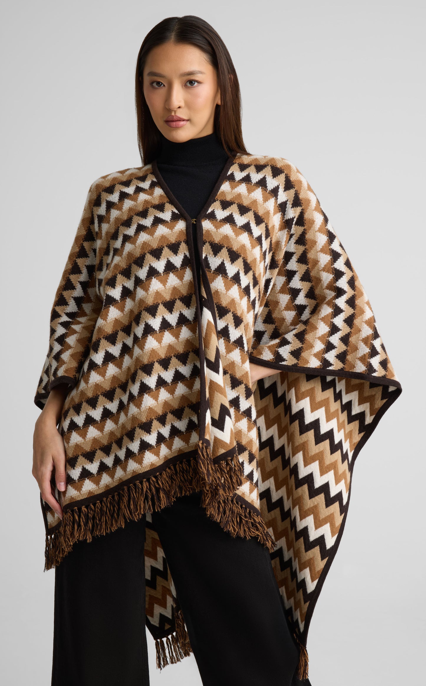 Cape In Chevron Wool Blend Knit