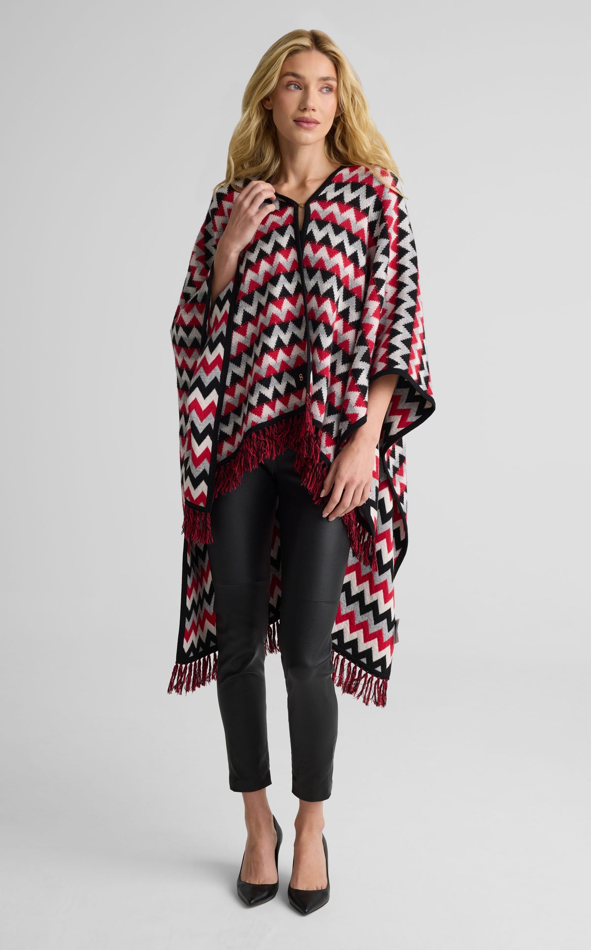 Cape In Chevron Wool Blend Knit