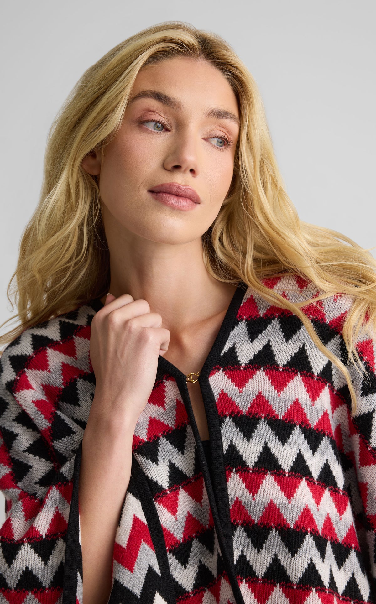 Cape In Chevron Wool Blend Knit