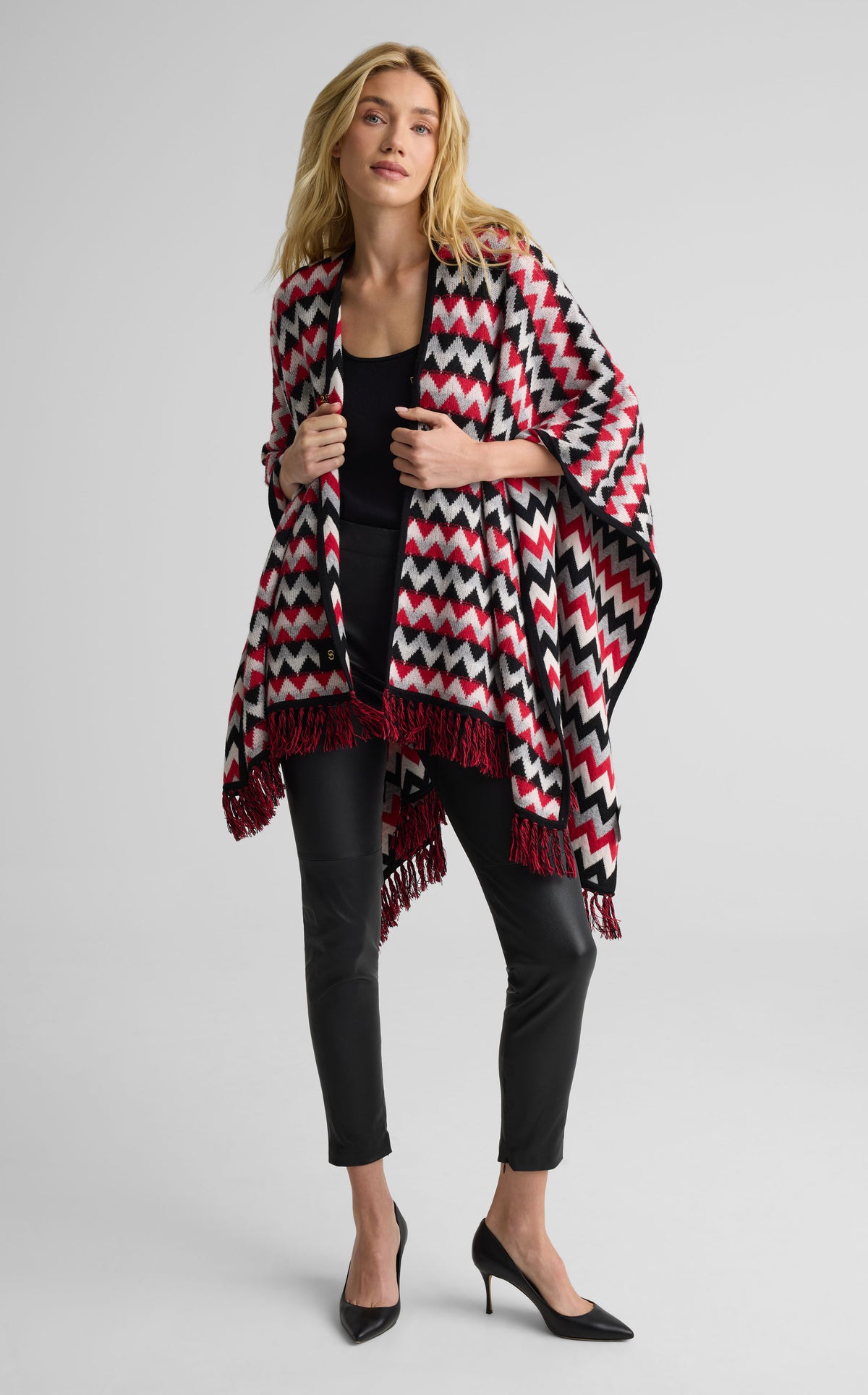 Cape In Chevron Wool Blend Knit