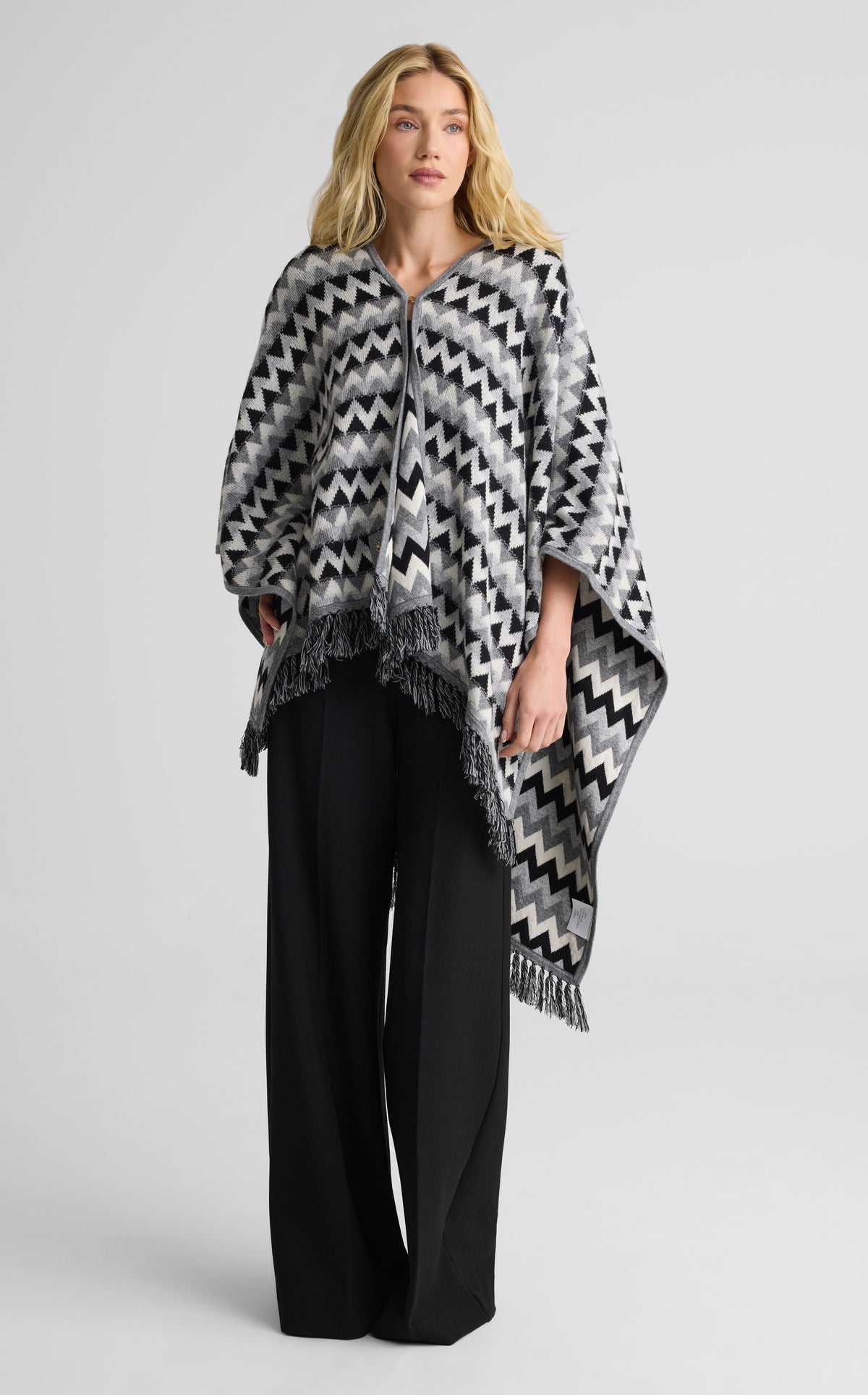 Cape In Chevron Wool Blend Knit