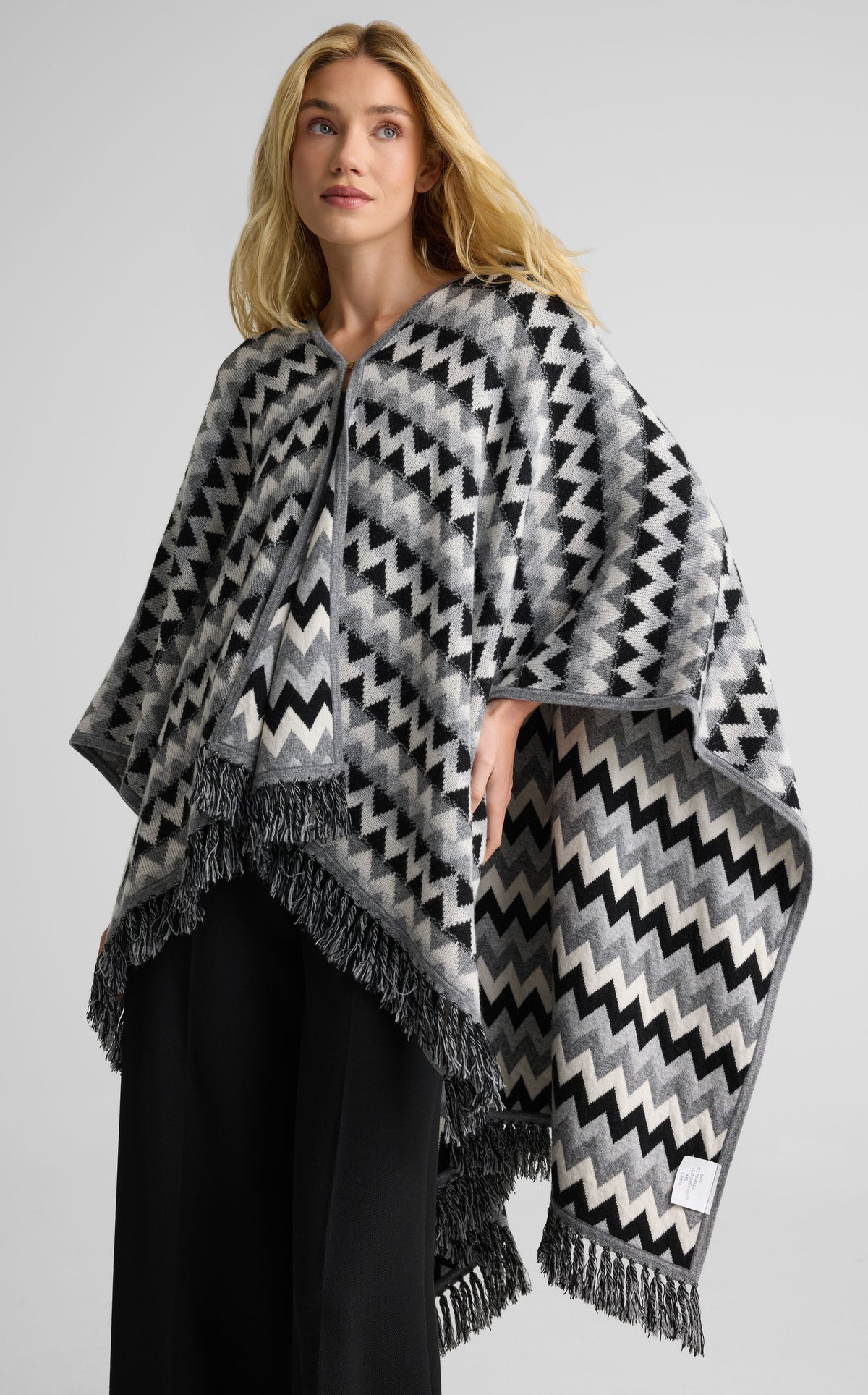 Cape In Chevron Wool Blend Knit