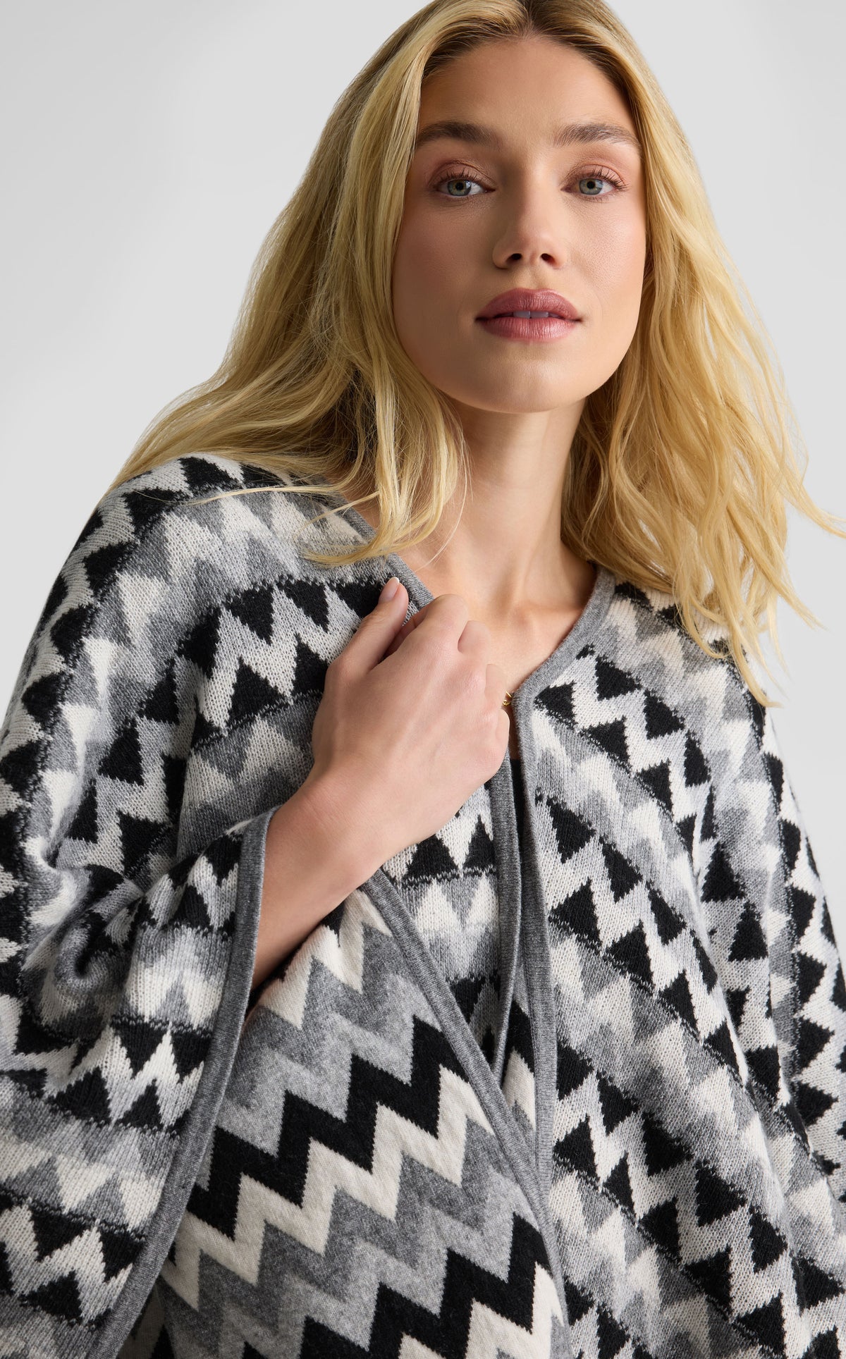 Cape In Chevron Wool Blend Knit