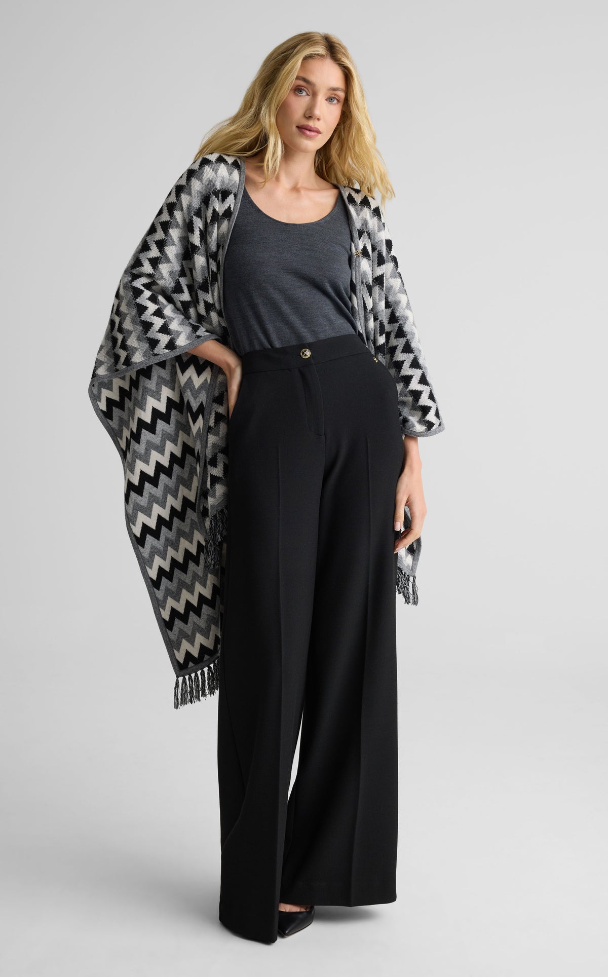 Cape In Chevron Wool Blend Knit