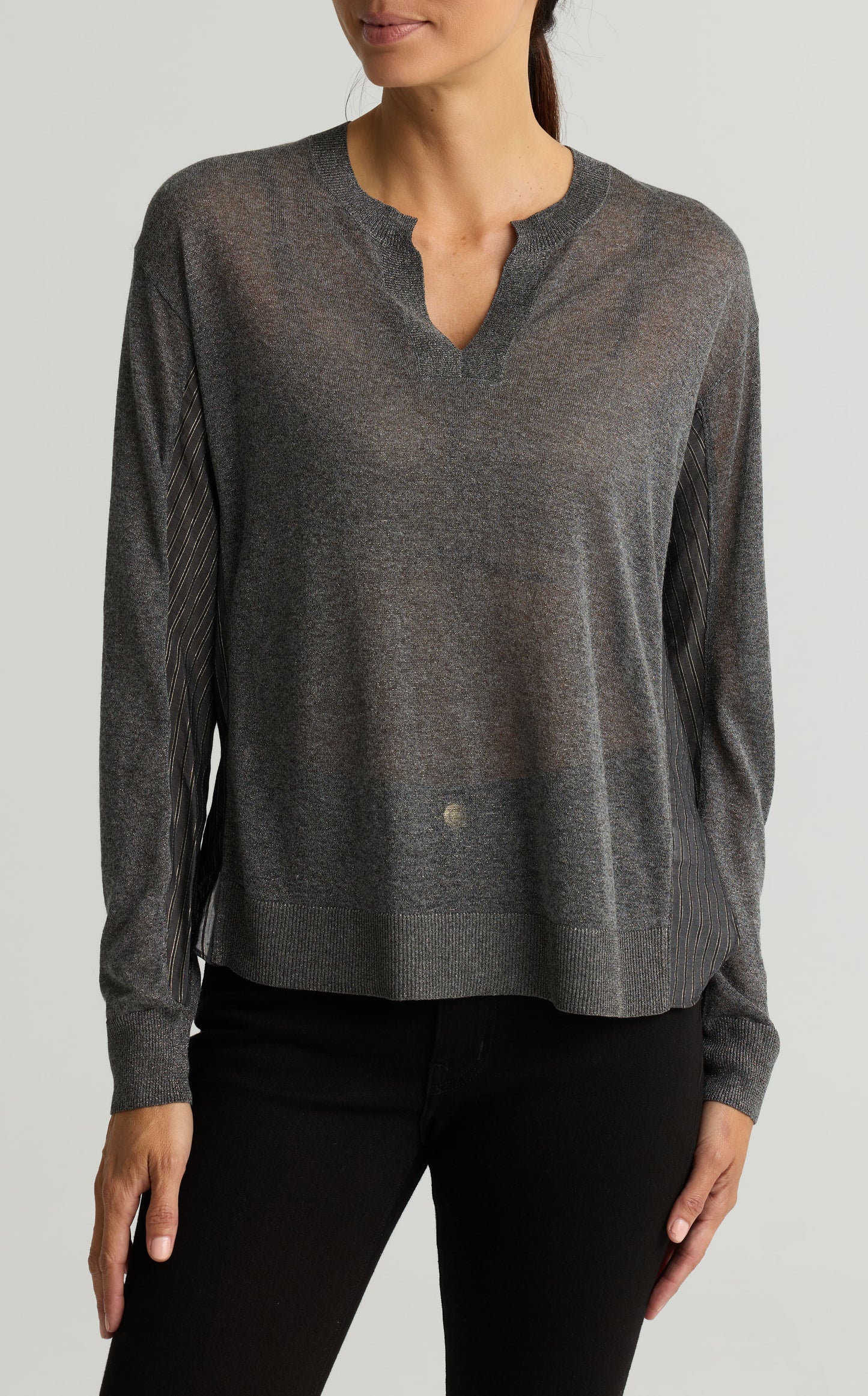 Metallic V-Neck Tunic Top