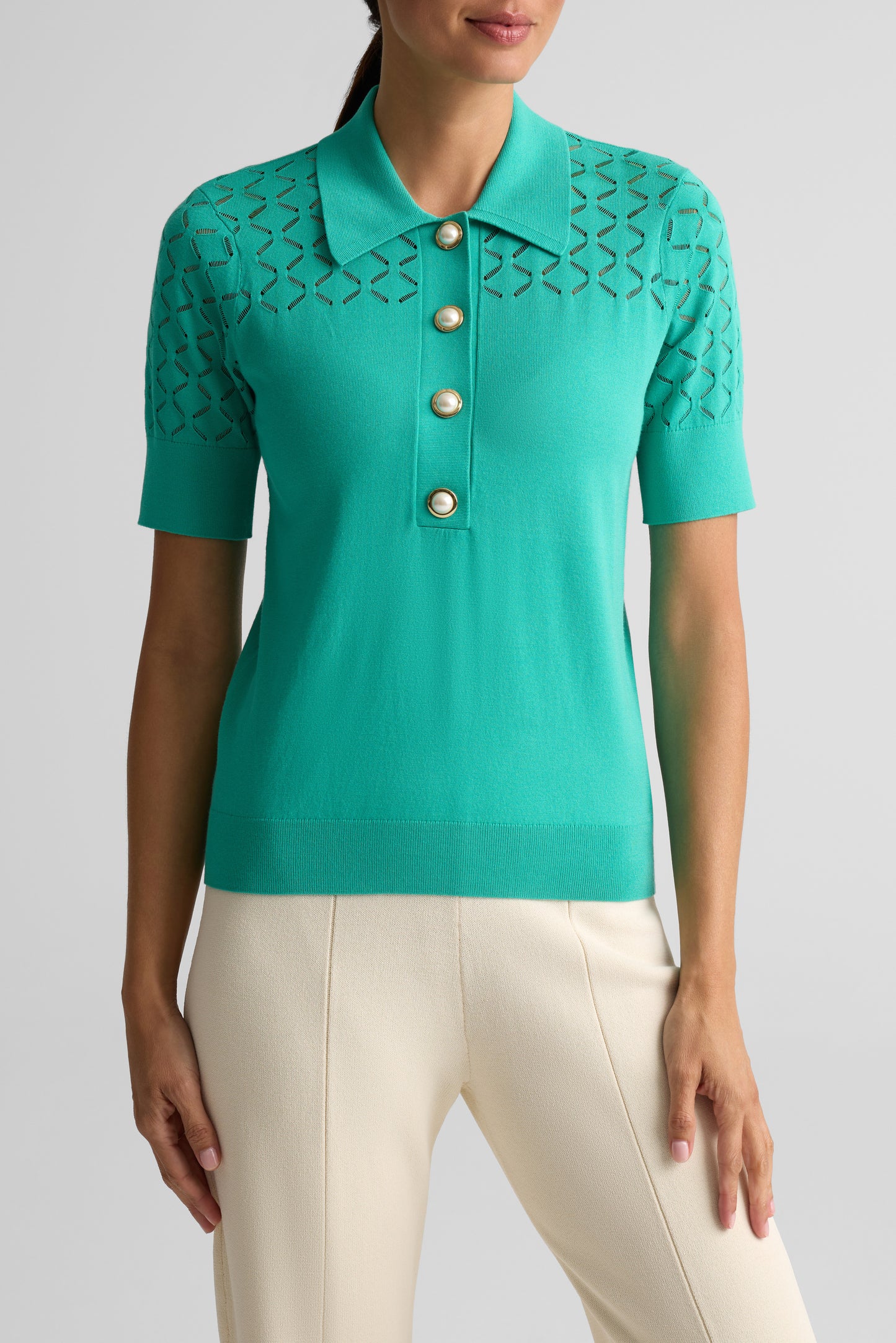 Diagonal Stretch Knit Polo Top