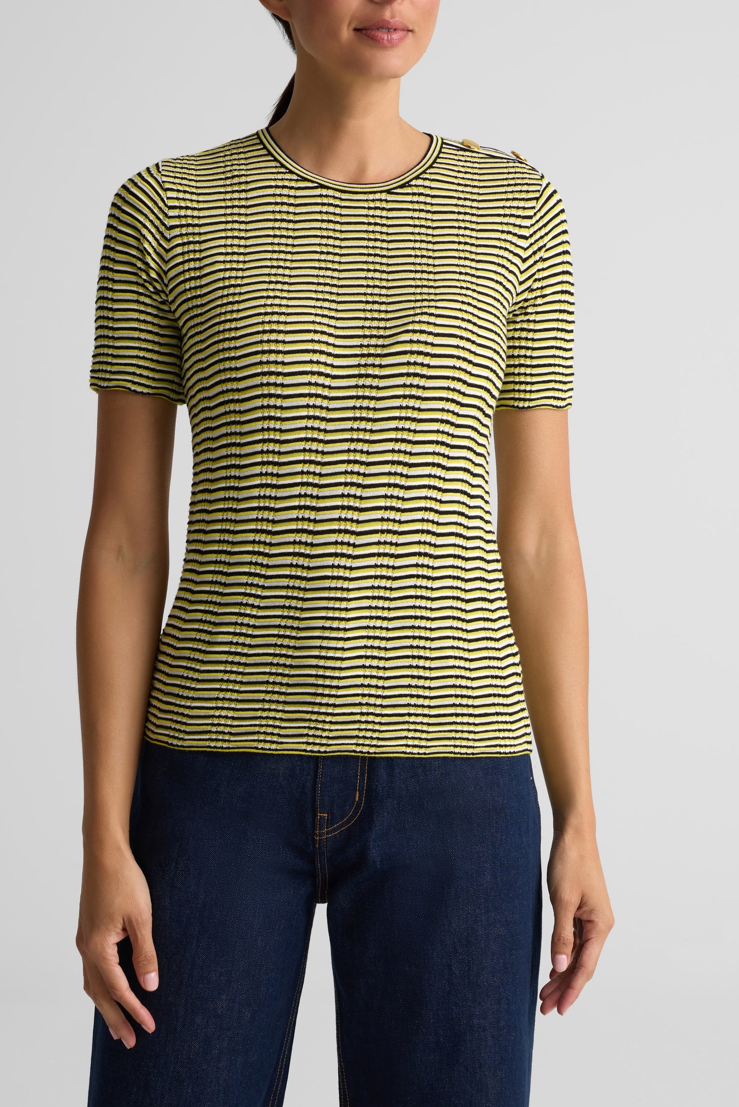 Color Reverse Rib Knit Short Sleeve Top