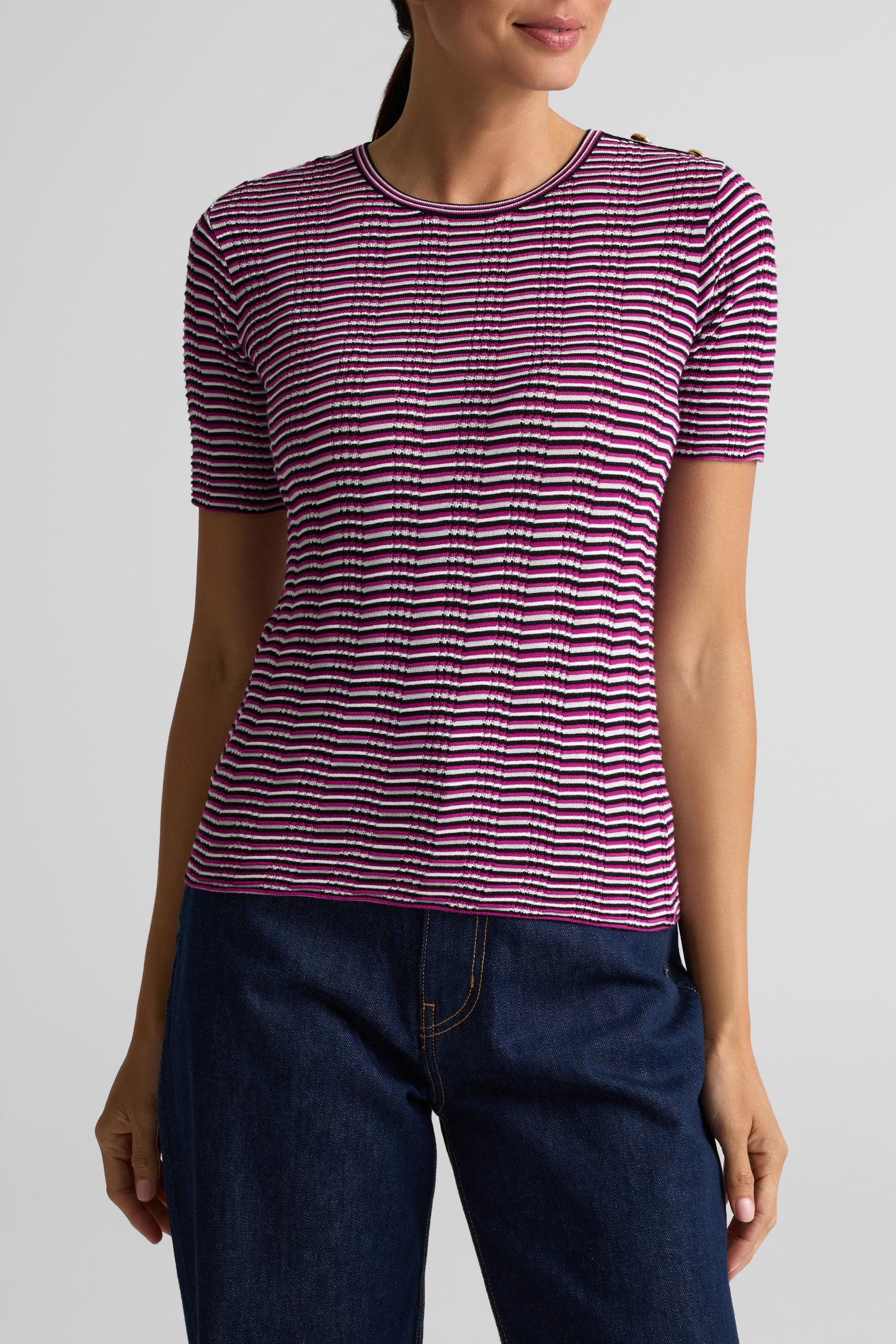 Color Reverse Rib Knit Short Sleeve Top